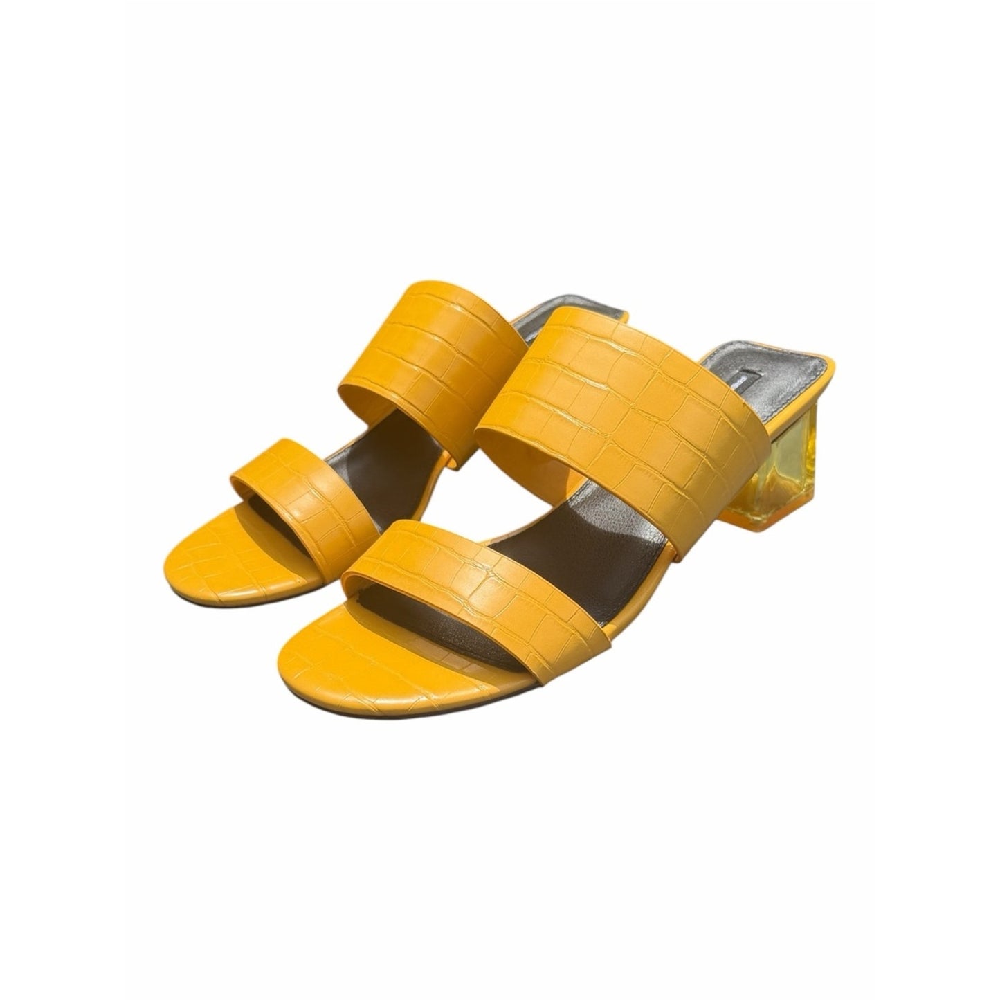 French Connection Yellow Croc Embossed Heeled Sandals Women’s 8.5 Clear Heel NIB