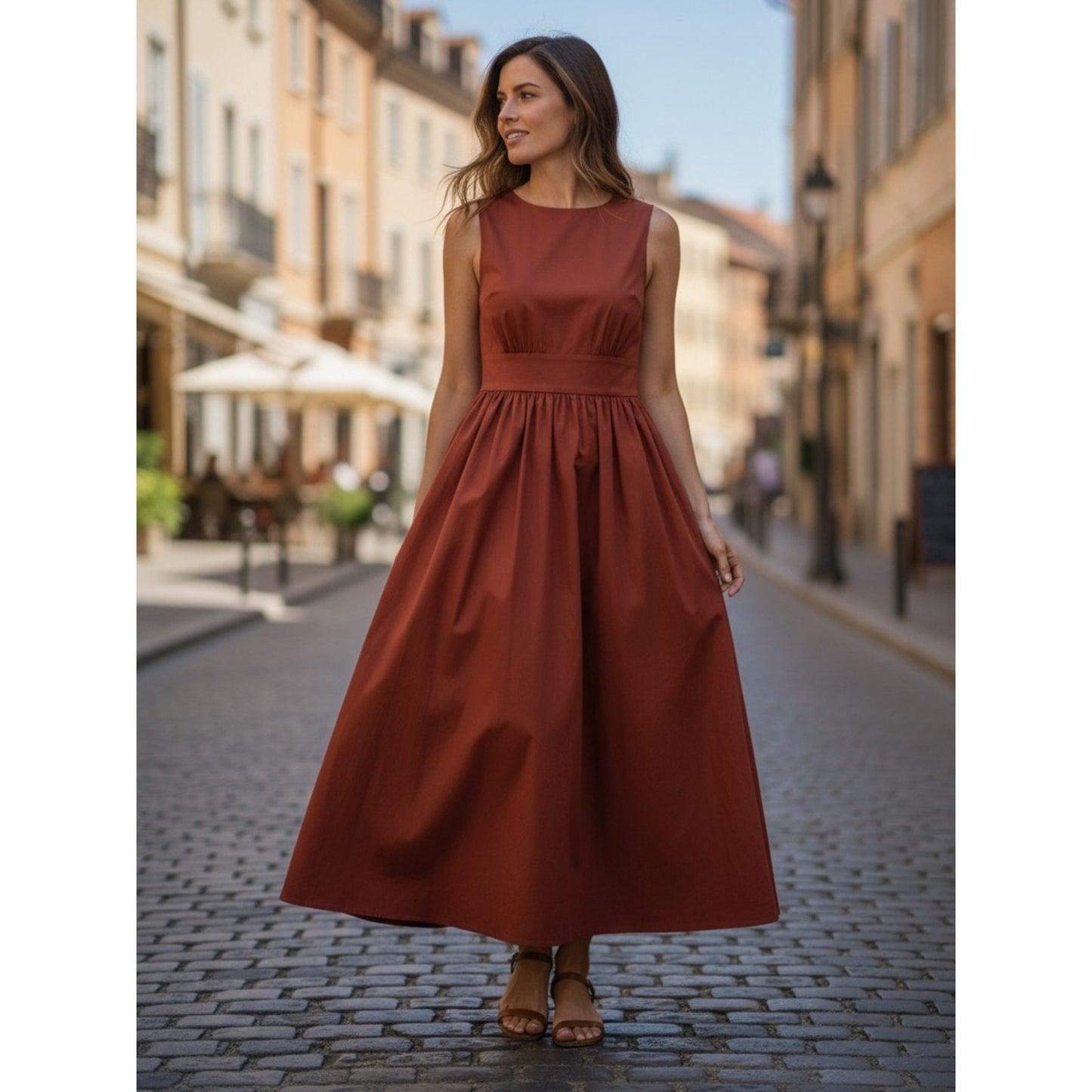 WeWoreWhat Wine Color Cotton Poplin Maxi Dress M Fit & Flare NWT