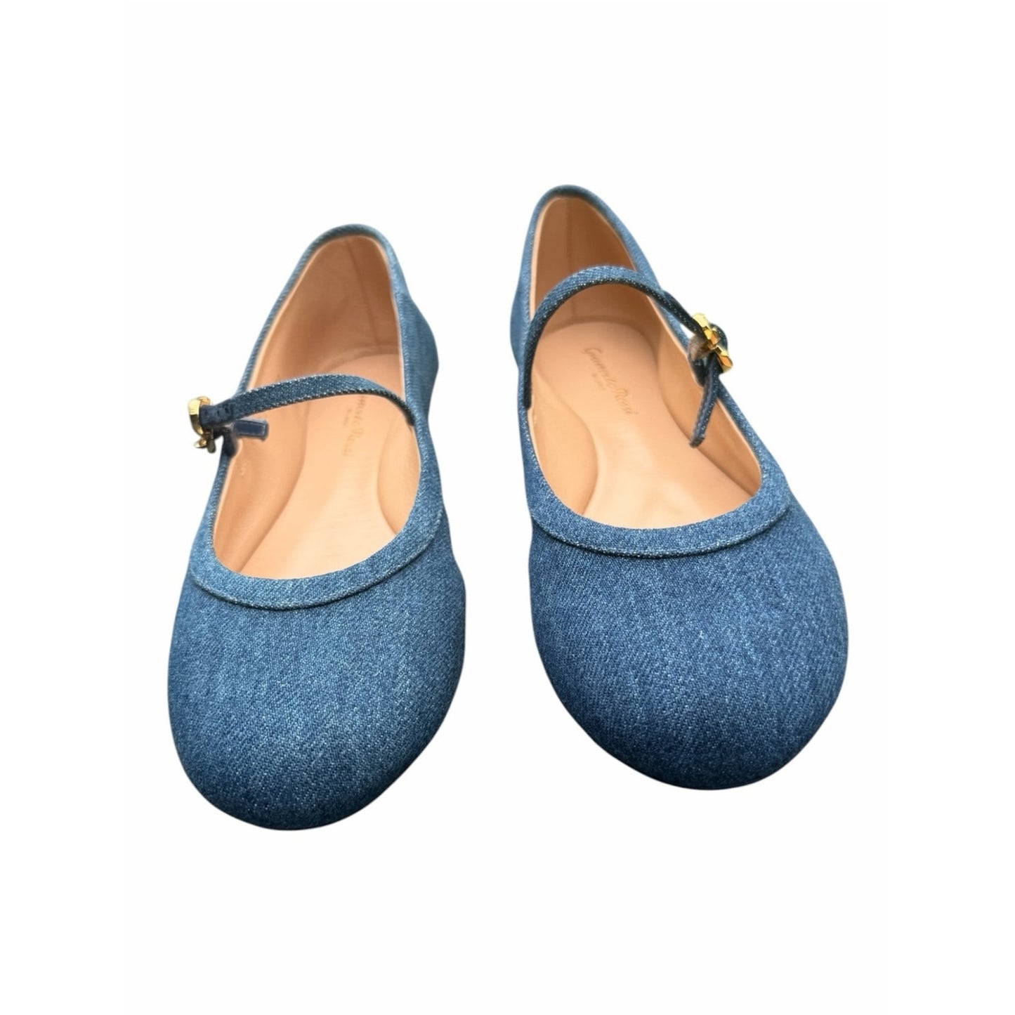 Gianvito Rossi Carla Denim Mary Jane Ballet Flats Blue Denim Size EU 38 New With Box