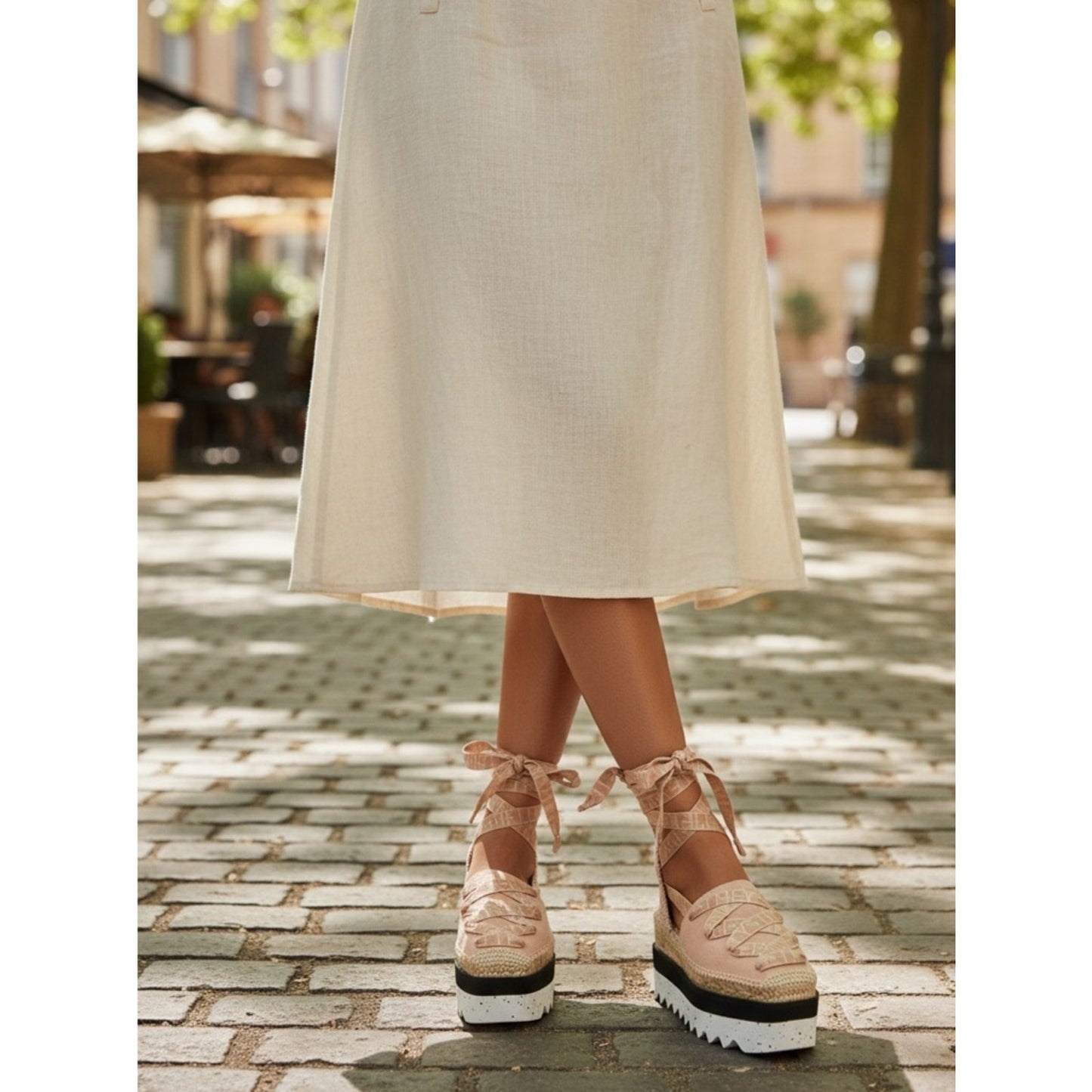 Stella McCartney Gaia Platform Espadrilles Blush Logo Lace Up Size 41 NIB