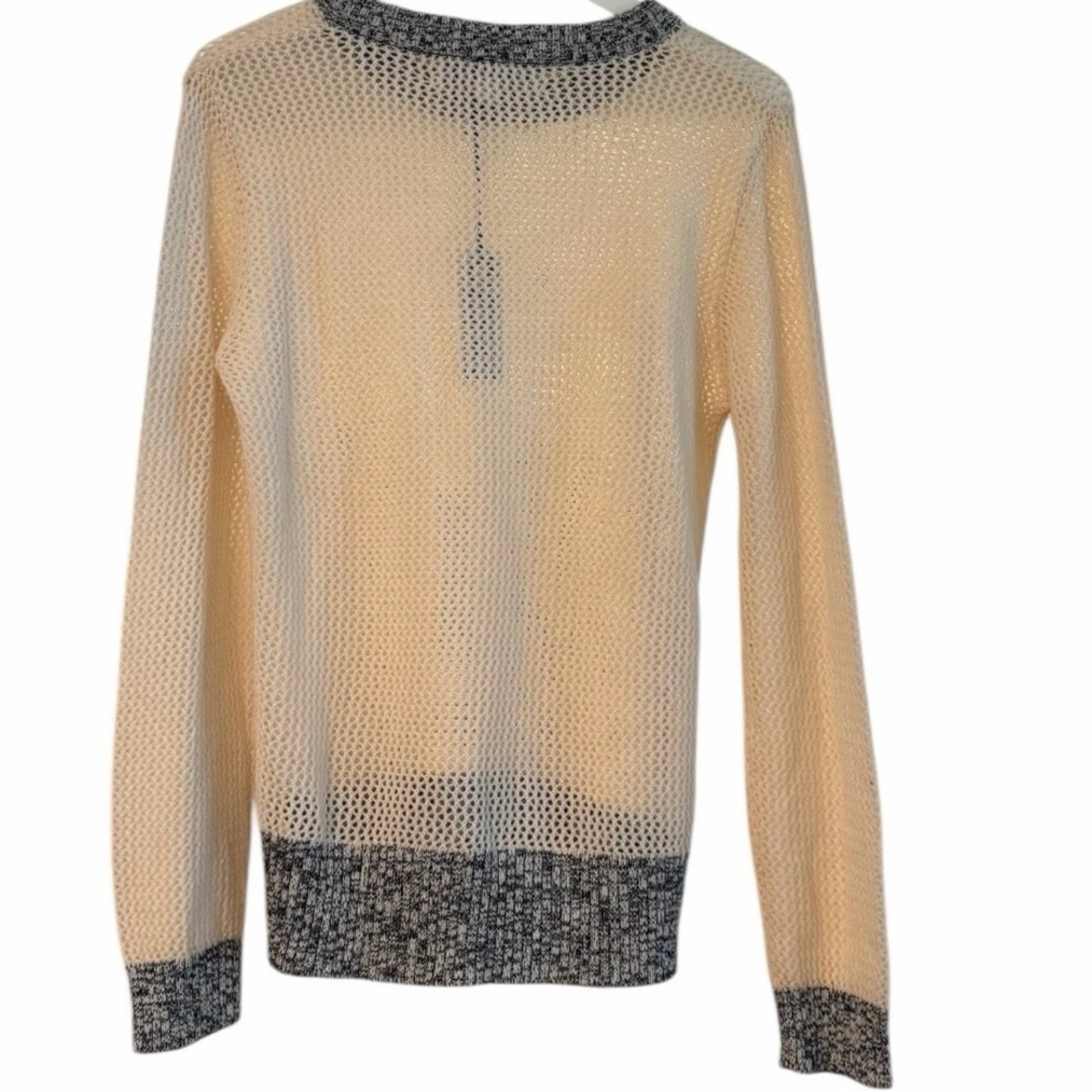 Cardigan New York Merino Wool Cashmere Sweater Ivory Navy Trim Size L NWT