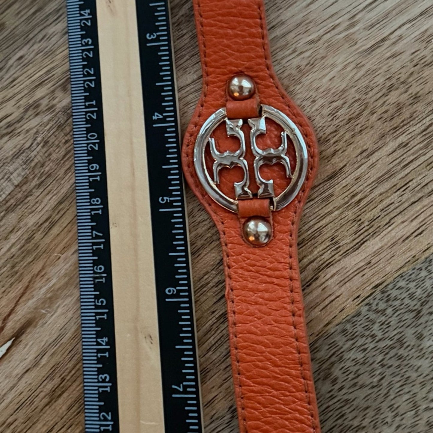 Vintage Tory Burch Orange Leather Cuff Bracelet Gold Tone Hardware