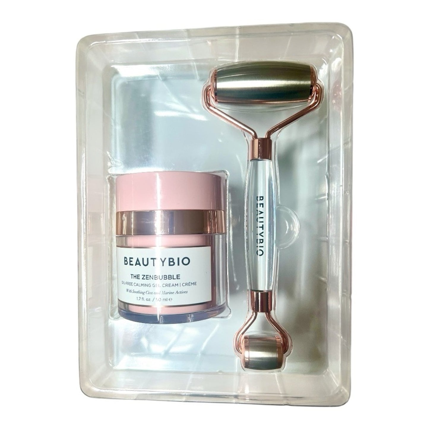 New In Box BeautyBio Skin Tightening Set with Roller & Cream