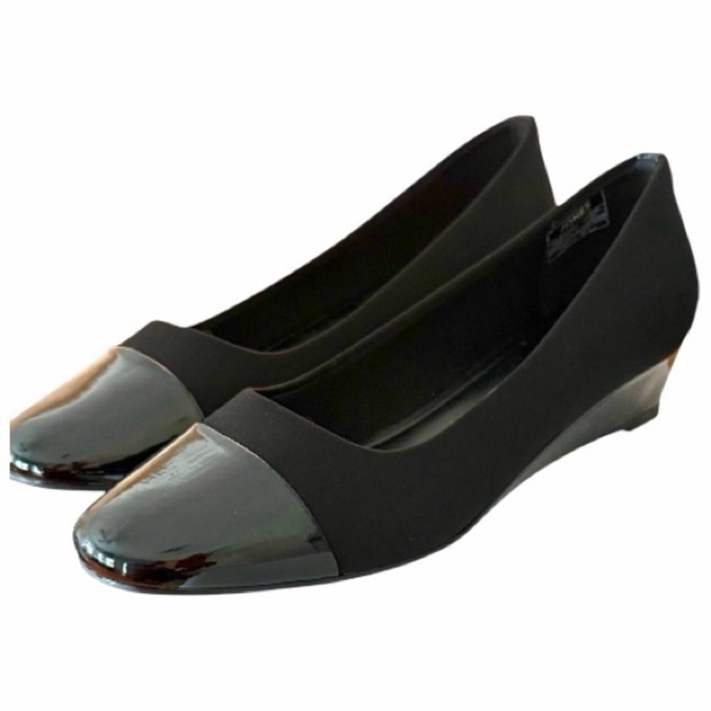 Jones New York Junelle Black Cap Toe Wedge Flats 7.5M NEW IN BOX