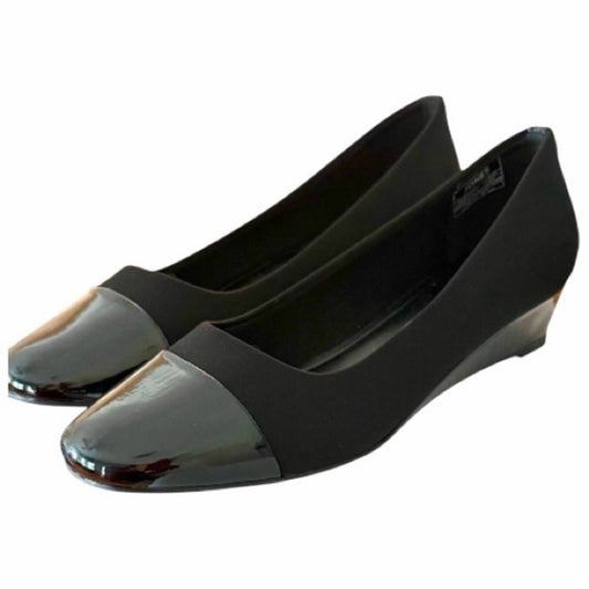 Jones New York Junelle Black Cap Toe Wedge Flats 7.5M NEW IN BOX