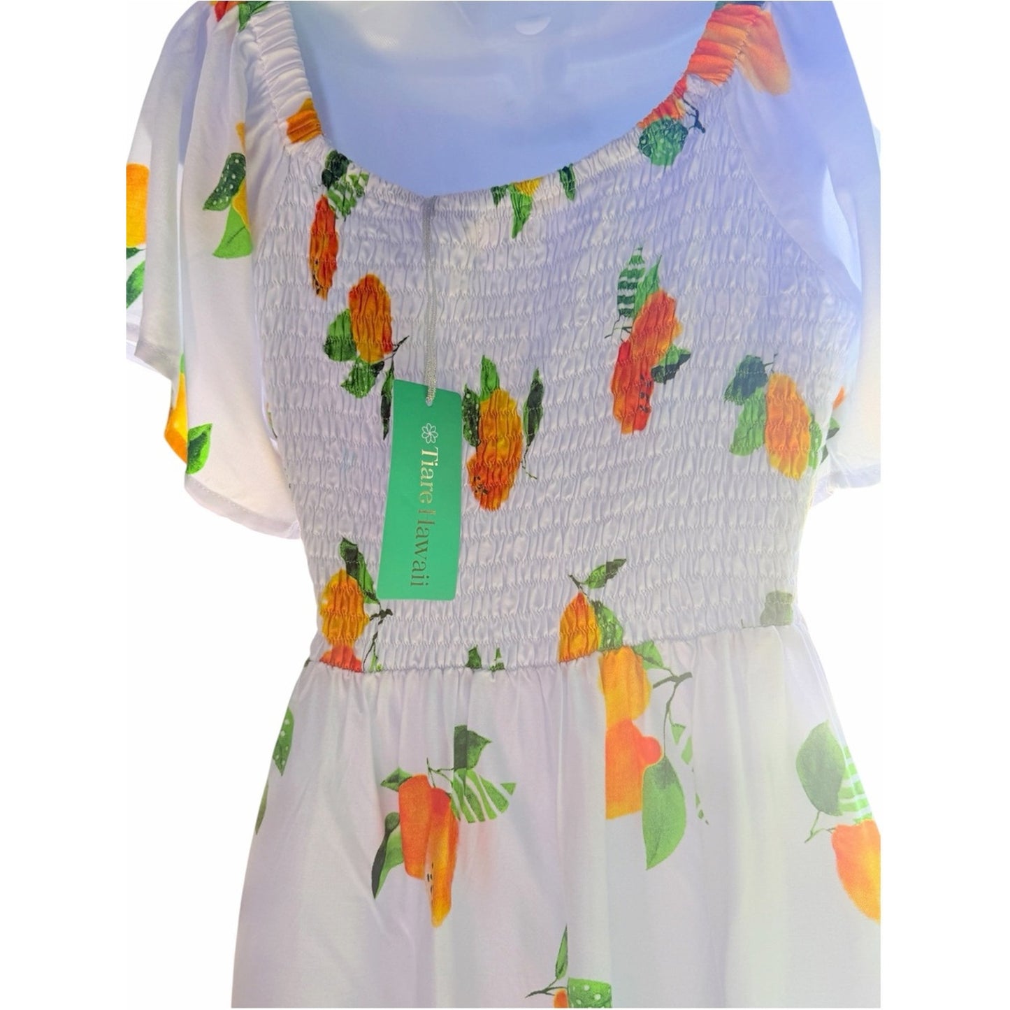Tiare Hawaii Lemon Citrus Print Mini Dress White NWT Medium
