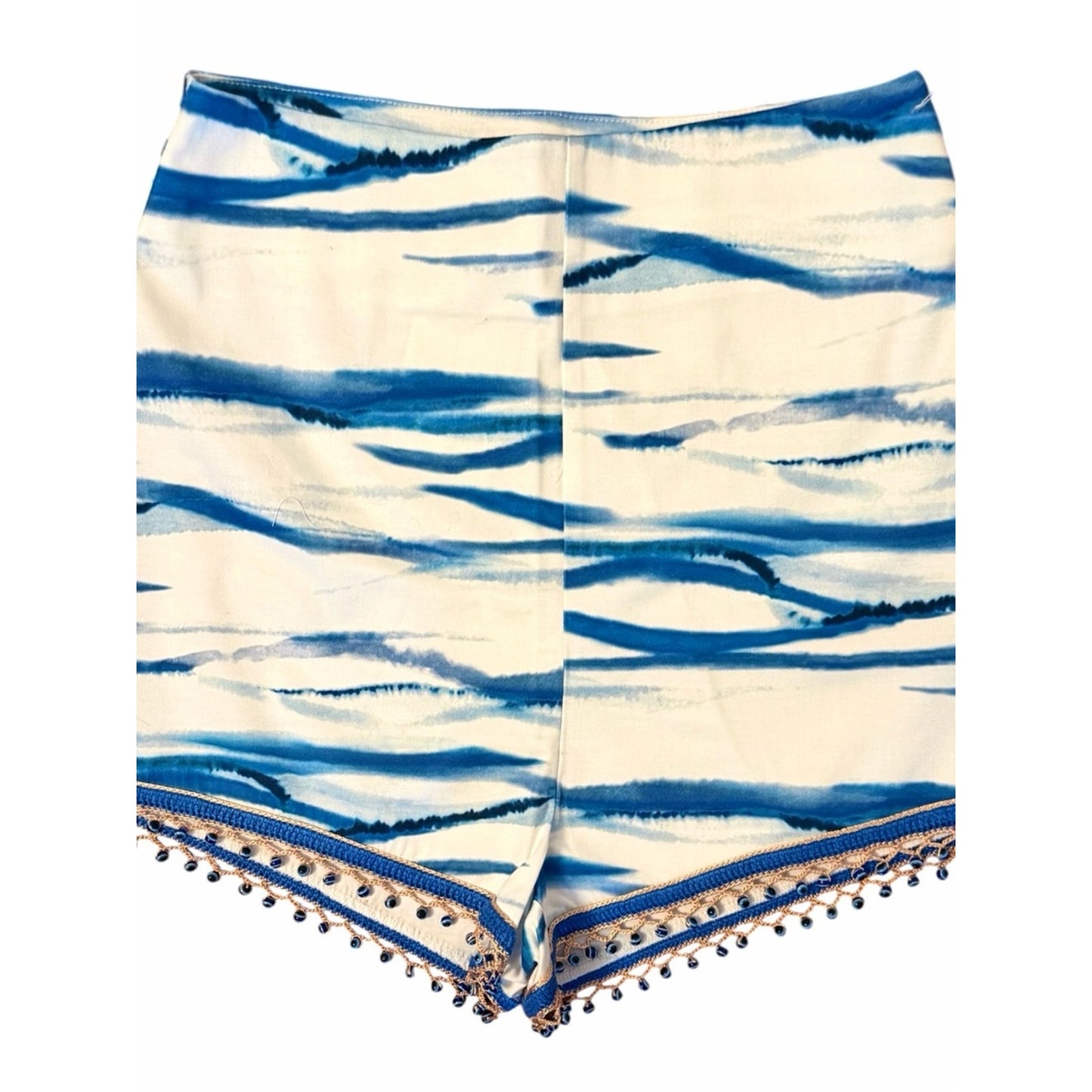 My Beachy Side Beaded Shorts Blue White High Rise Anthropologie Boho NWT Small