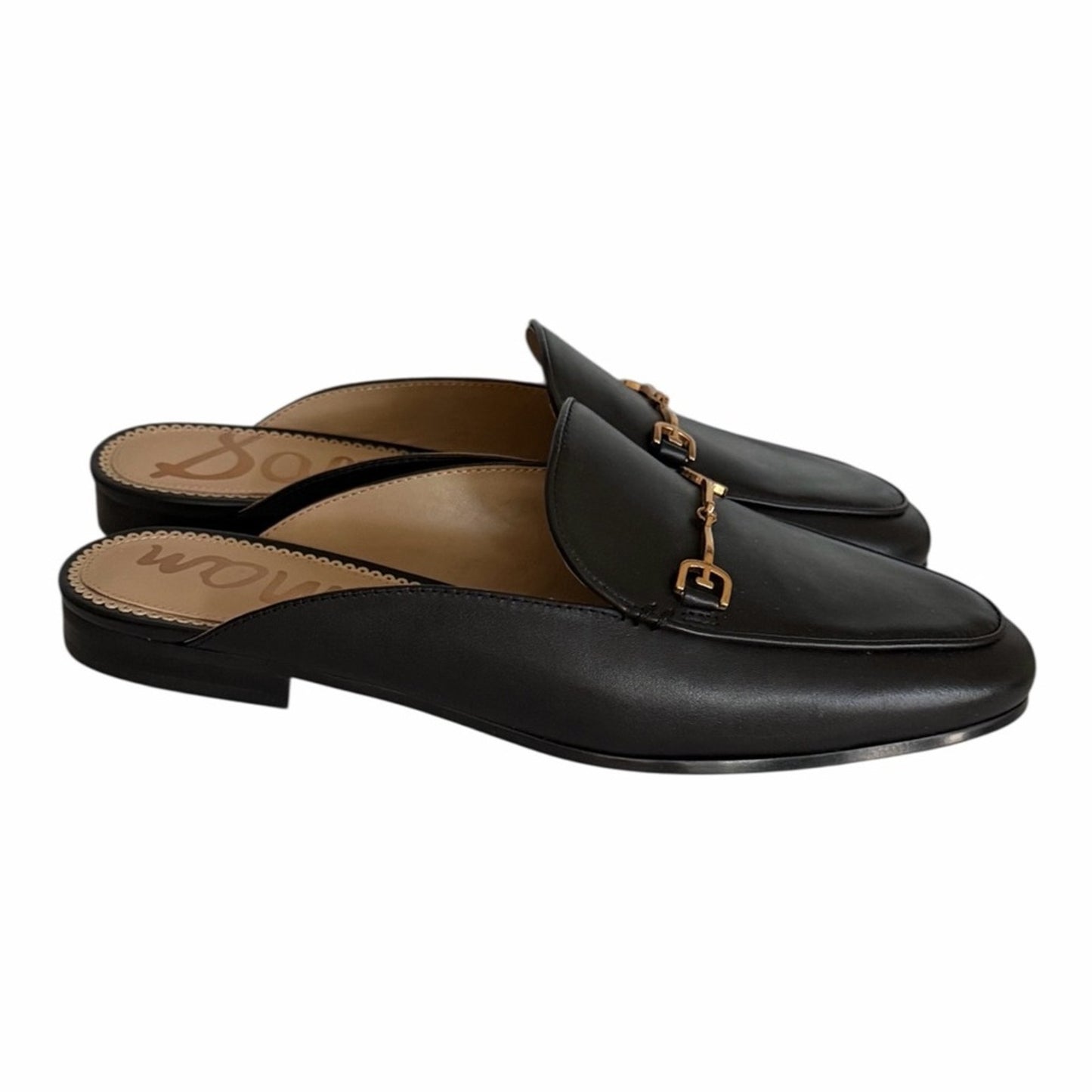 Sam Edelman Linnie Black Leather Bit Mule Loafers Gold Hardware 8.5 NWOT