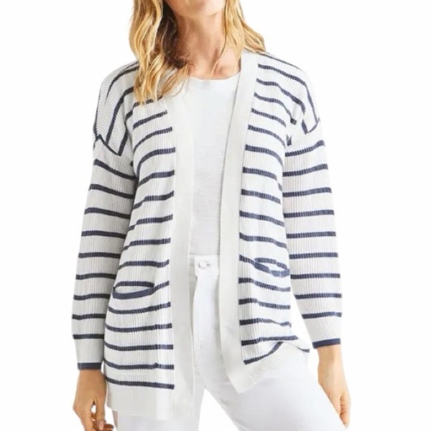 Splendid Collections Luna Striped Cardigan Long Sleeve Blue /White Size L