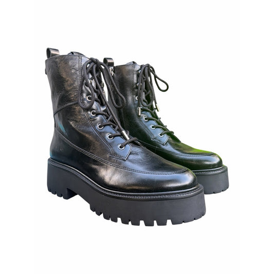 Sam Edelman Elliott Black Leather Platform Combat Boots Lug Sole NIB Size 8