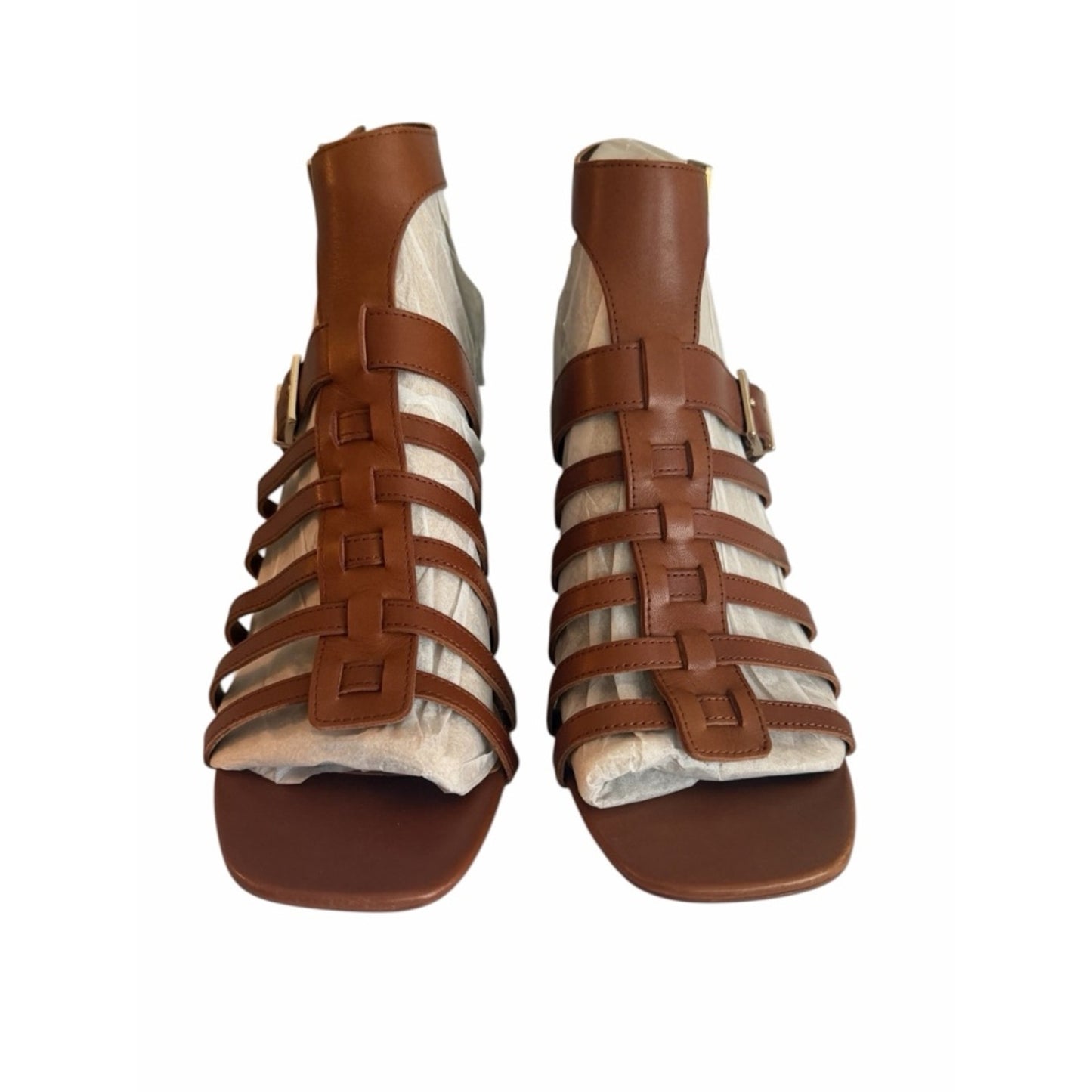 Vince Camuto Hicheny Leather Gladiator Sandals Brown, Block Heel Size 12 NIB