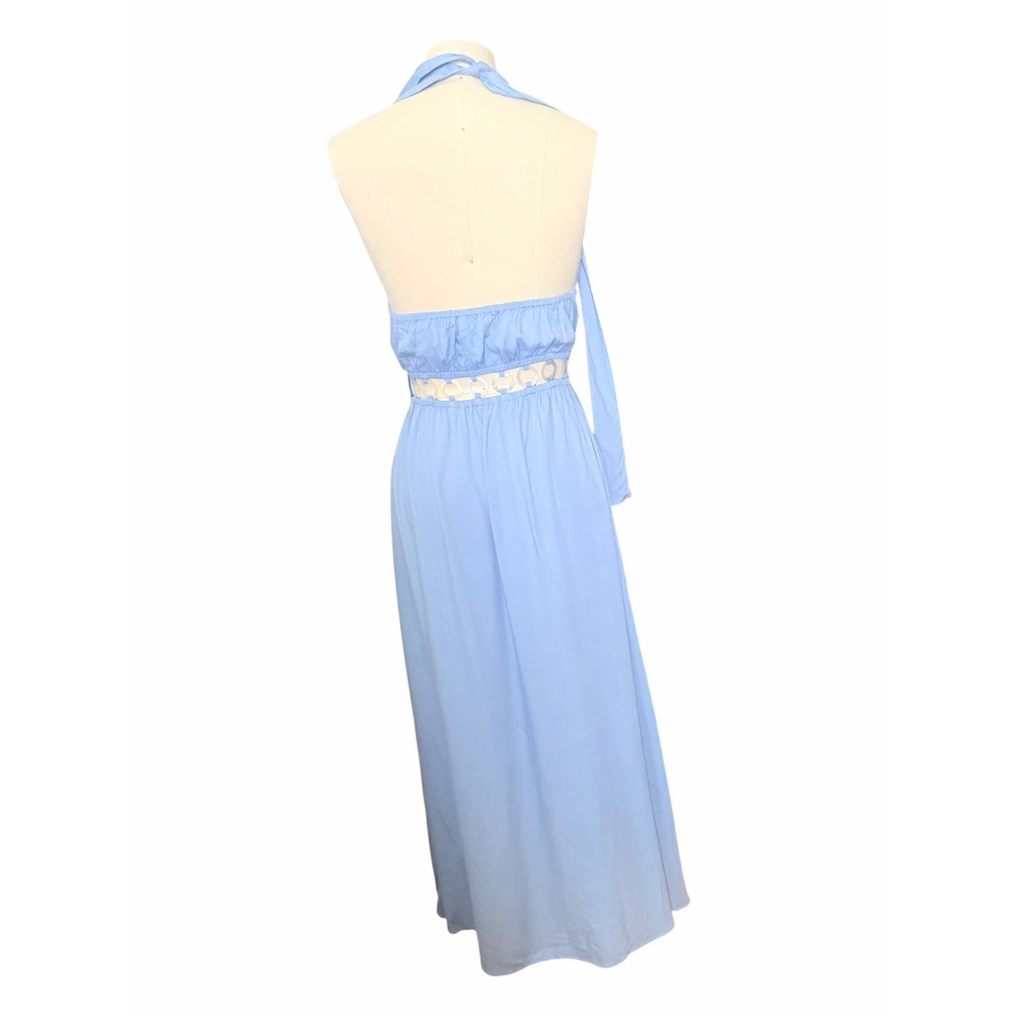 Tiare Hawaii Tidal Wave Maxi Dress Blue Medium | Mother of Pearl Shell Cutouts Med