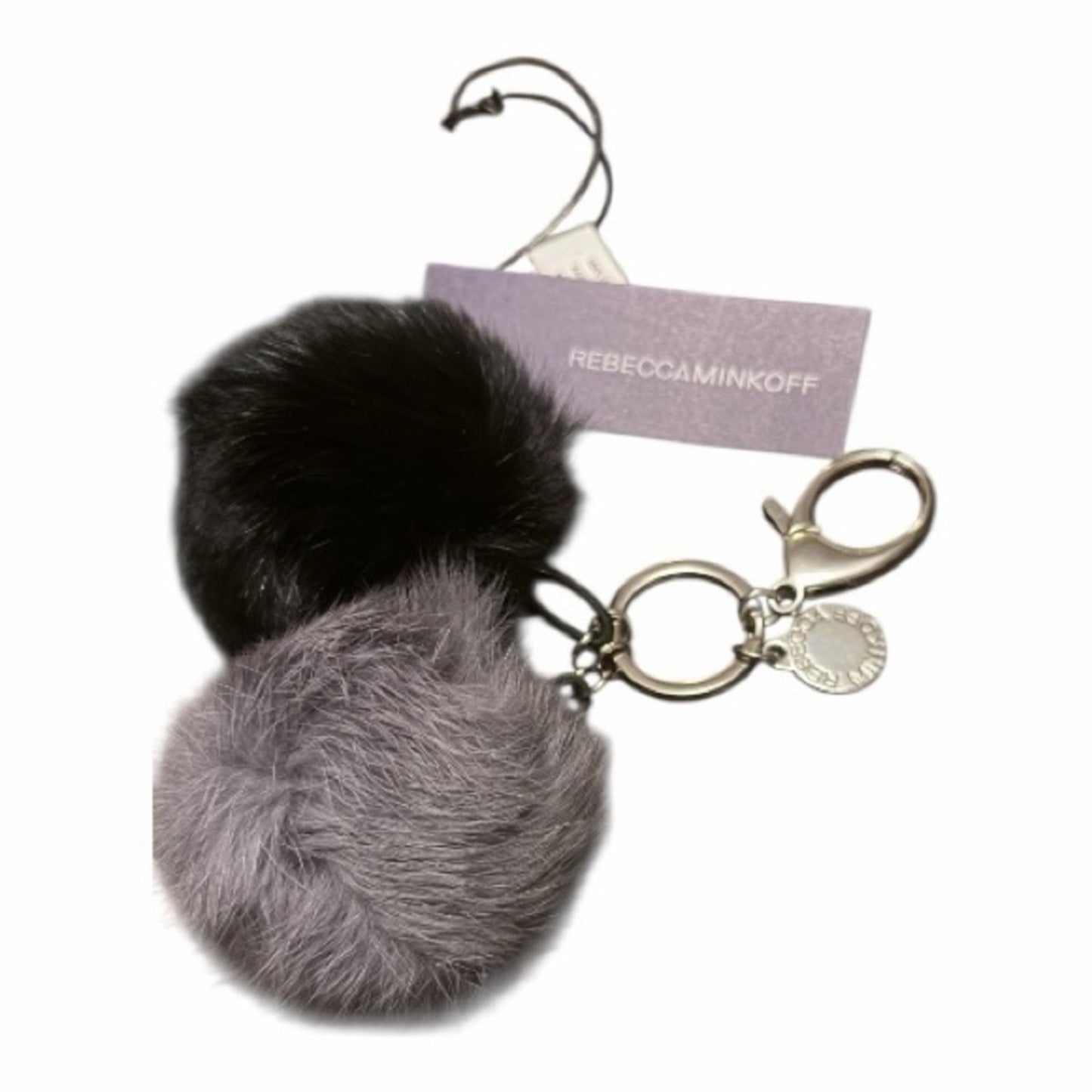 Rebecca Minkoff Black and Gray Pom Pom Key Holder New