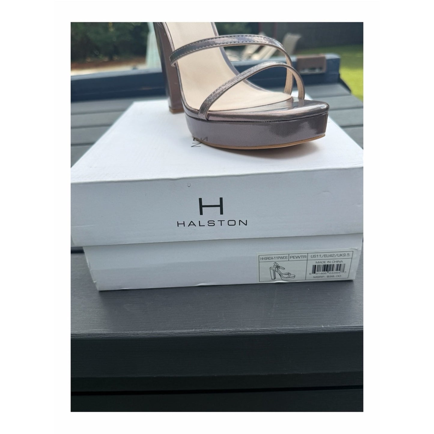 HALSTON Sardinia Pewter Metallic Platform Heels Sandals NIB Size 11