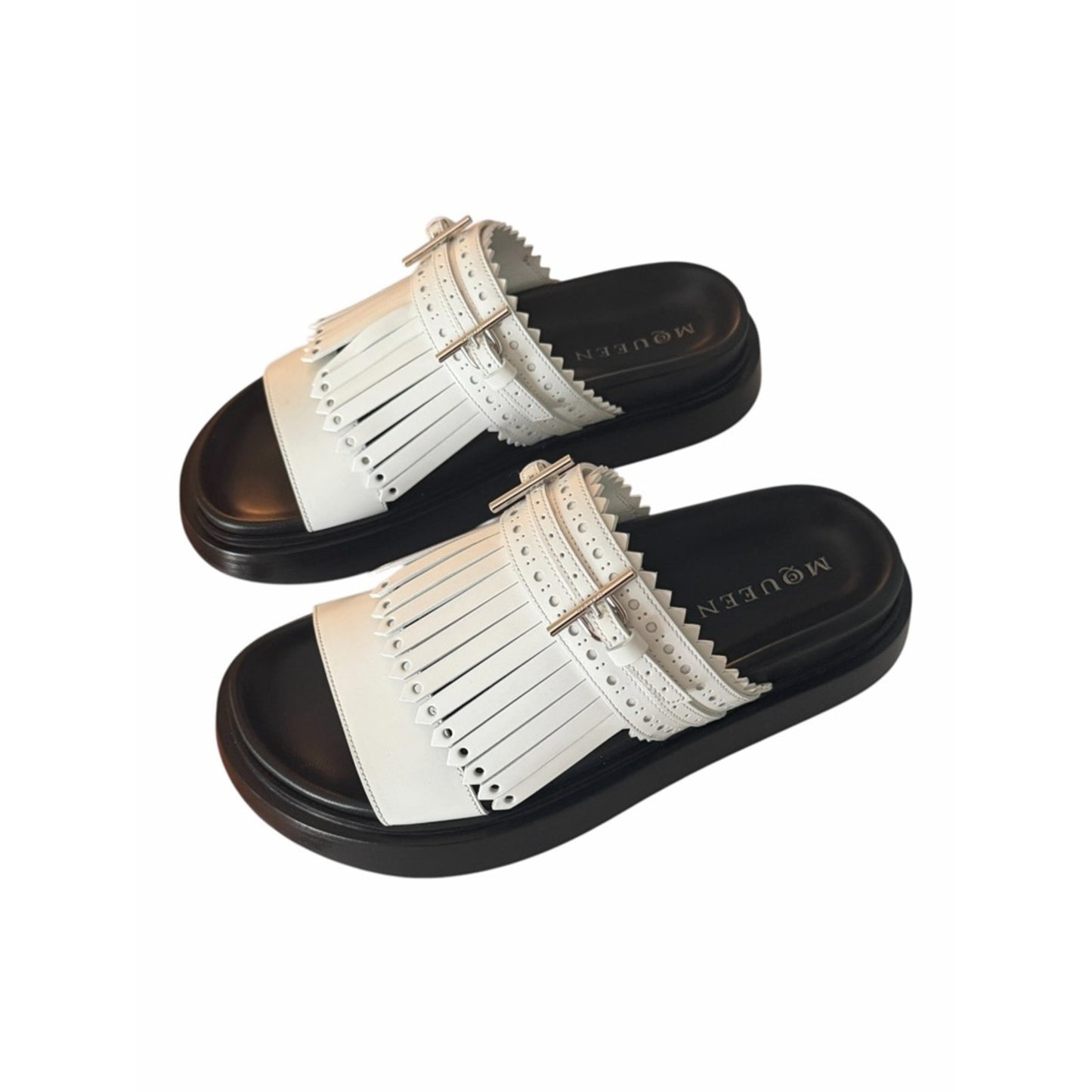 Alexander McQueen Fringe Slide Sandals White Silver Leather EU 39 NIB MSRP $990