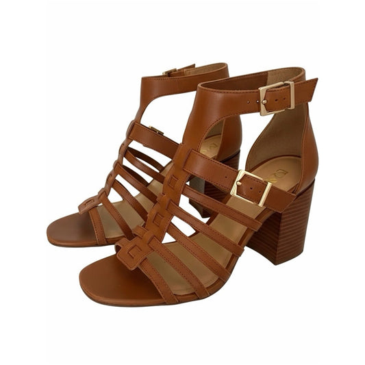 Vince Camuto Hicheny Leather Gladiator Sandals Brown, Block Heel Size 12 NIB