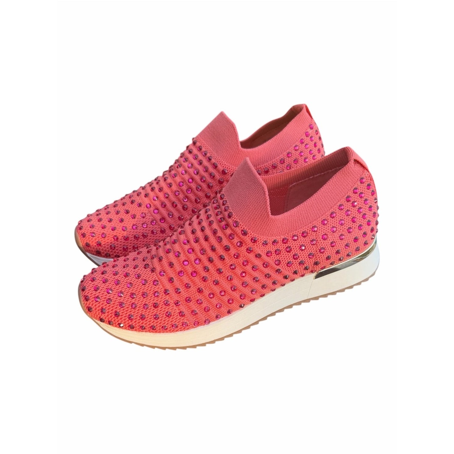 Kenneth Cole Reaction Cameron Jewel Jogger Rhinestone Knit Sneakers Pink 7.5