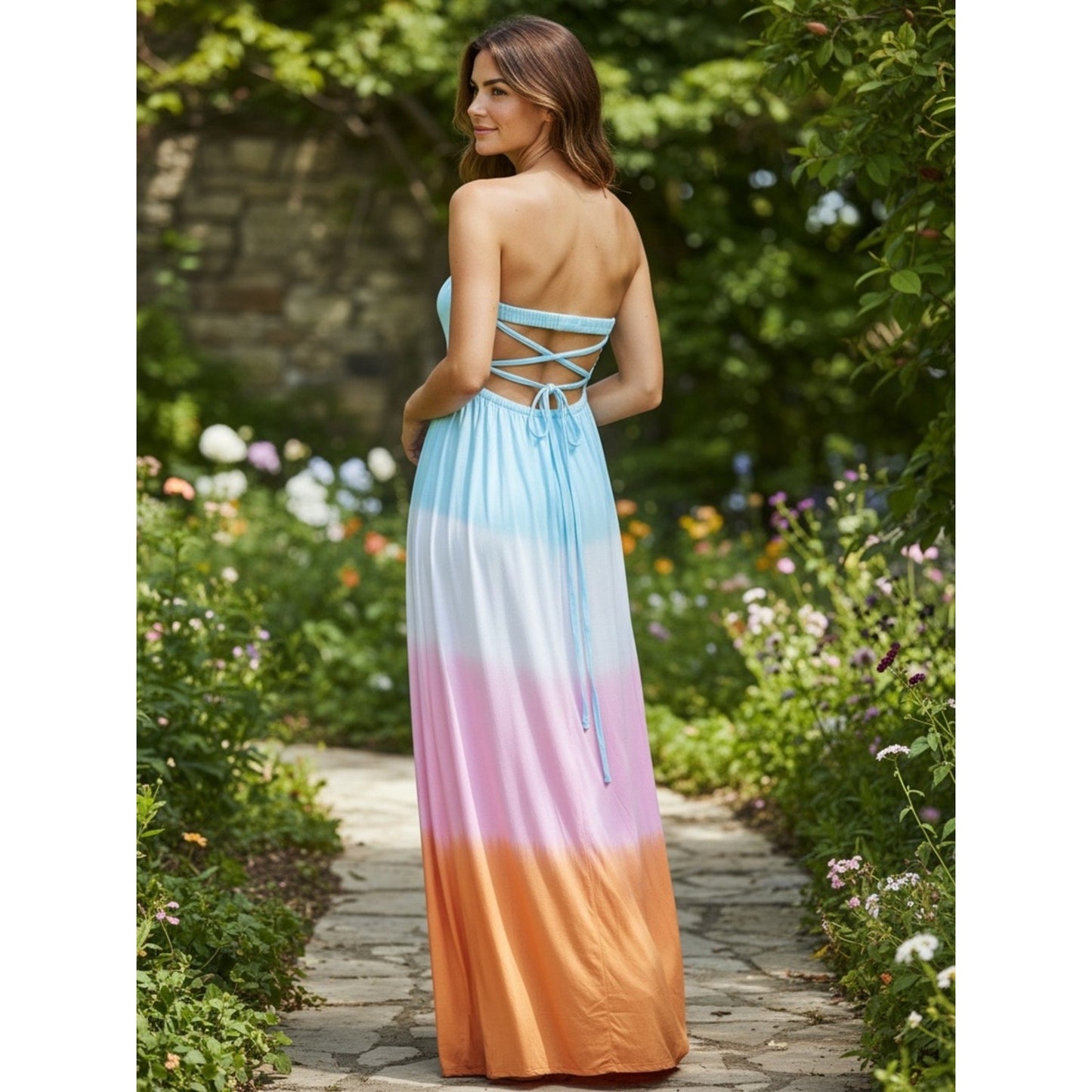 Tiare Hawaii NWT Blue Ombré Strapless Smocked Maxi Dress One Size M/L