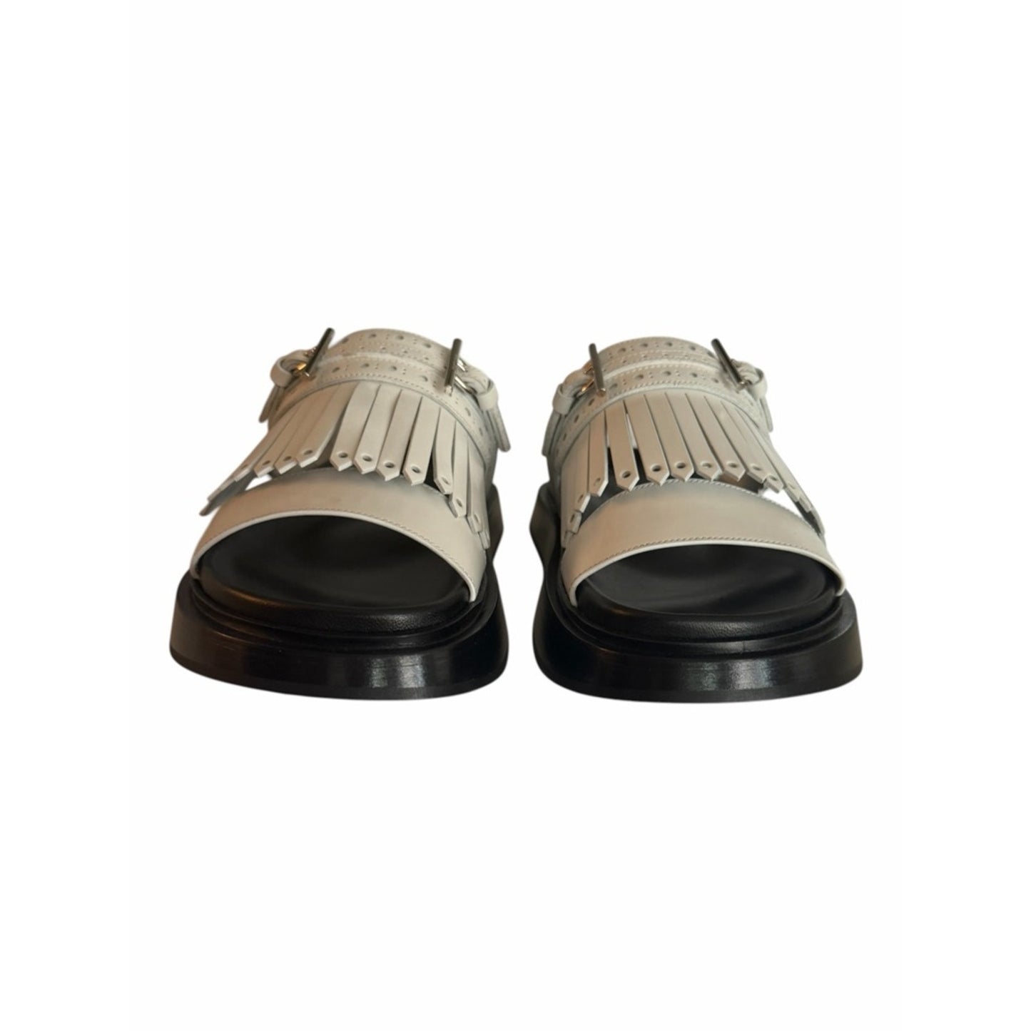 Alexander McQueen Fringe Slide Sandals White Silver Leather EU 39 NIB MSRP $990