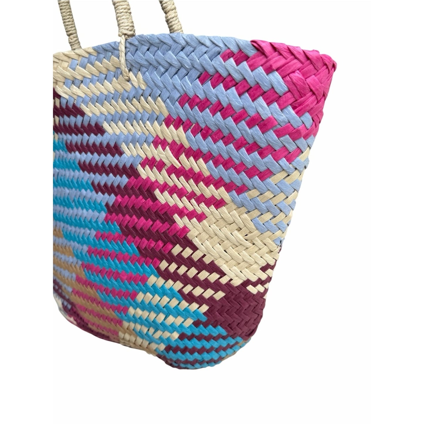 Aqua NWT Woven Paper Straw Tote Beach Resort Vacation Coastal Chic