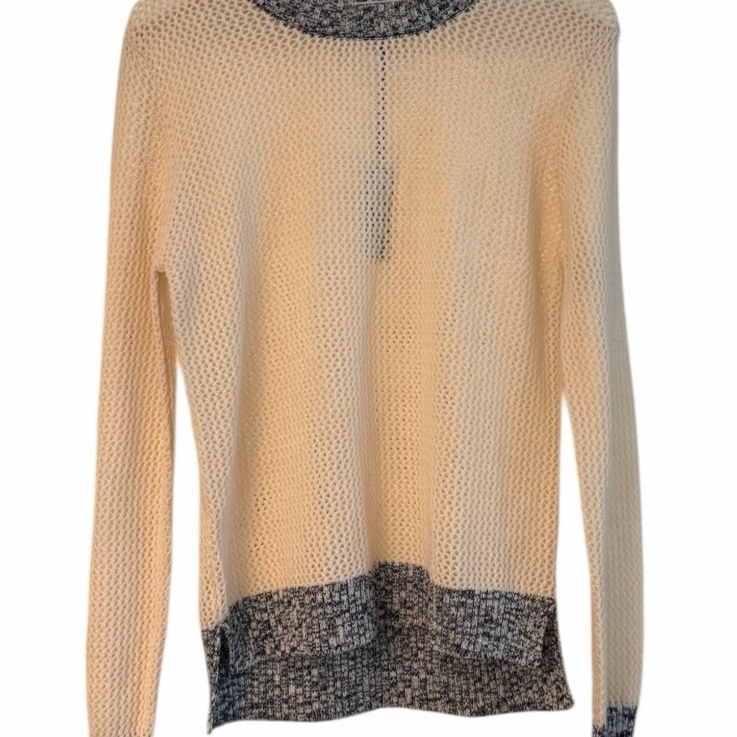 Cardigan New York Merino Wool Cashmere Sweater Ivory Navy Trim Size L NWT