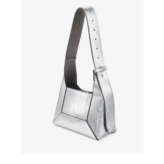 Jimmy Choo Diamond Hobo/S Silver Metallic Leather Shoulder Bag NWT