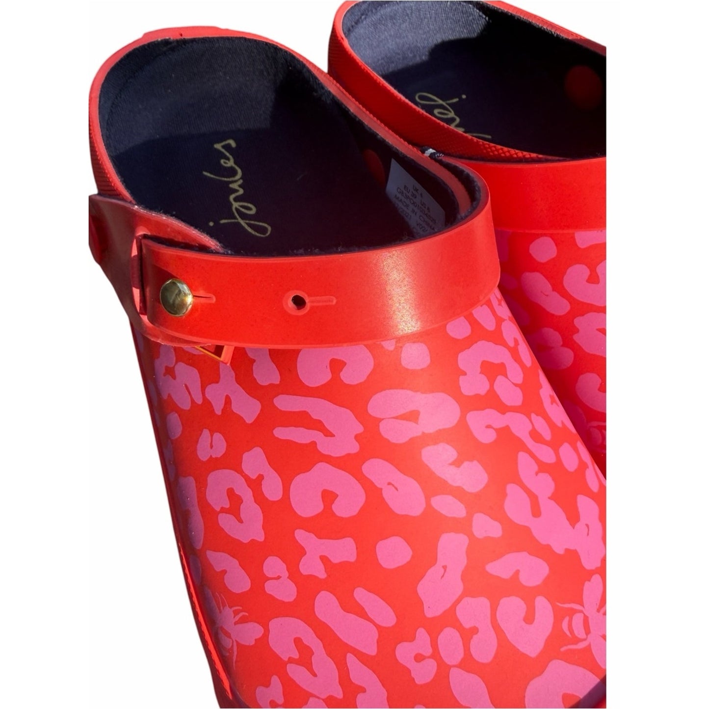 Joules Welly Clog Red Leopard Print Rain Garden Clogs NWT Size 8