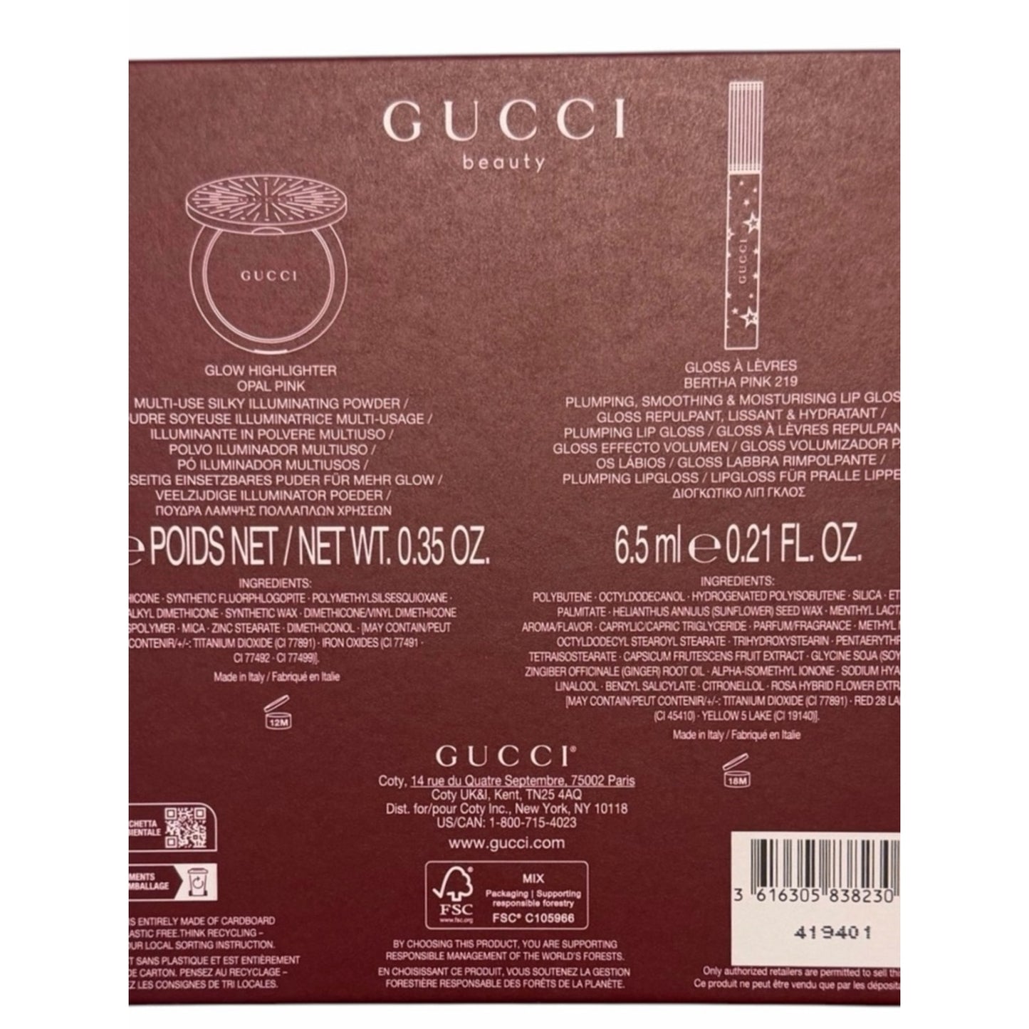 Gucci Beauty Glow Highlighter + Lip Gloss Set Opal Pink 04 Gift Set NIB