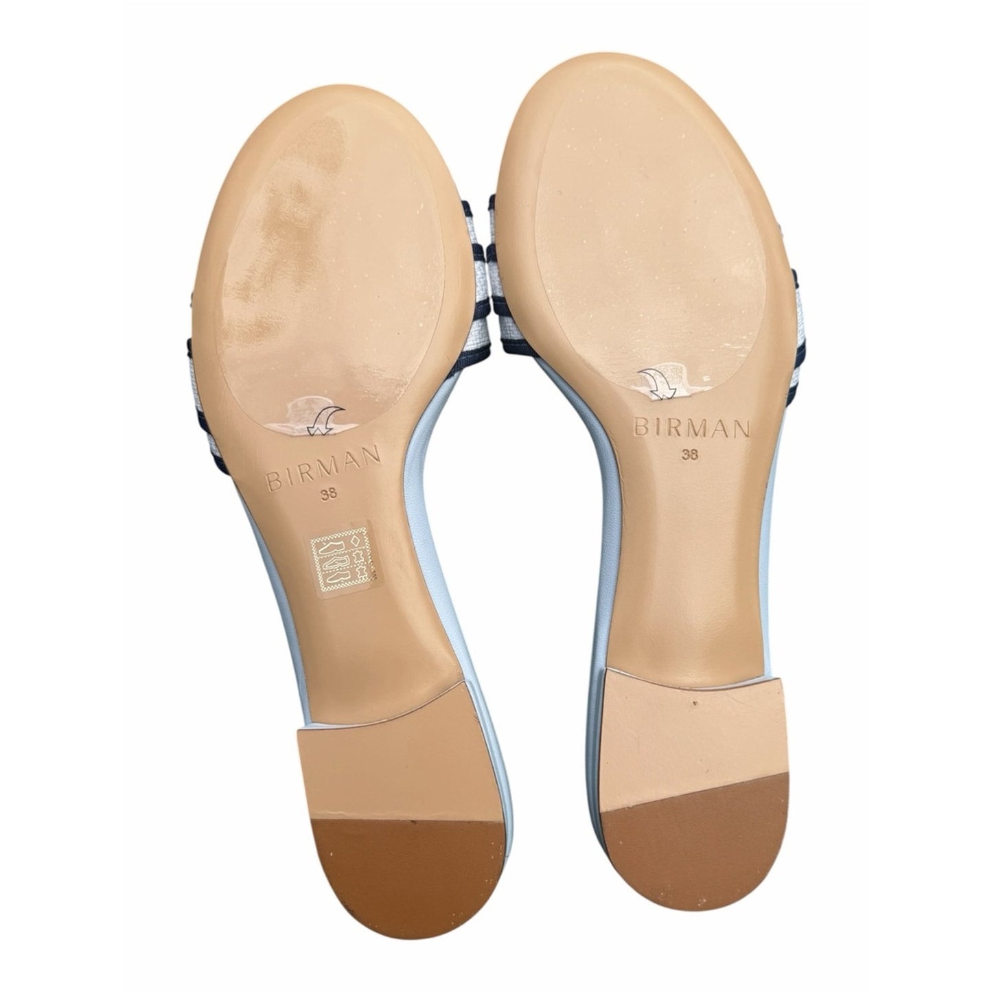 Alexandre Birman Grosgrain Raffia Flat Slides Serene Blue Oceana 38 New In Box