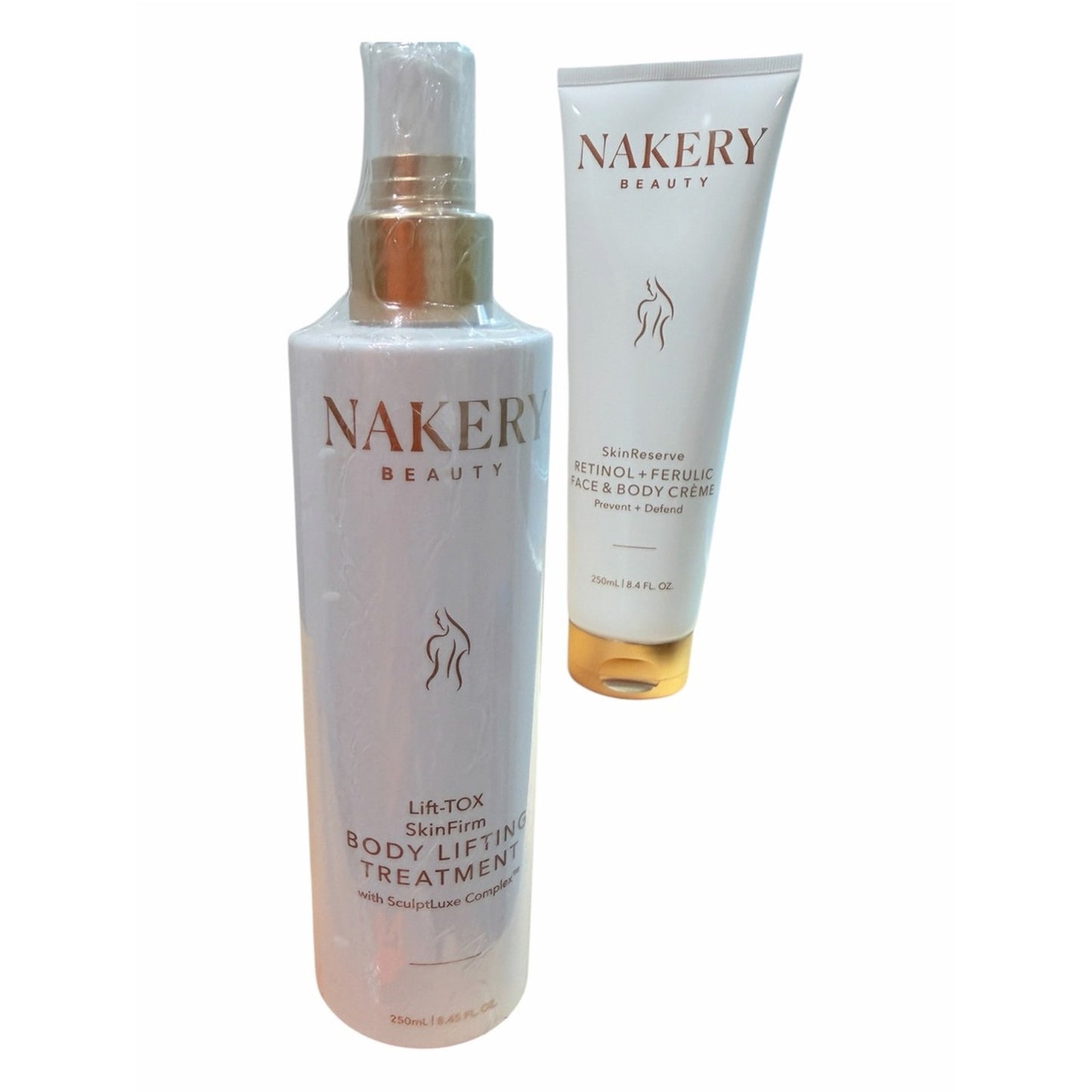 Nakery 2 Pc Body Care Set NEW Sealed Lift-TOX Spray + Retinol Ferulic Cream