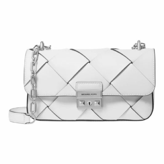 Michael Kors Tribeca Leather Convertible Chain Shoulder Crossbody Bag White