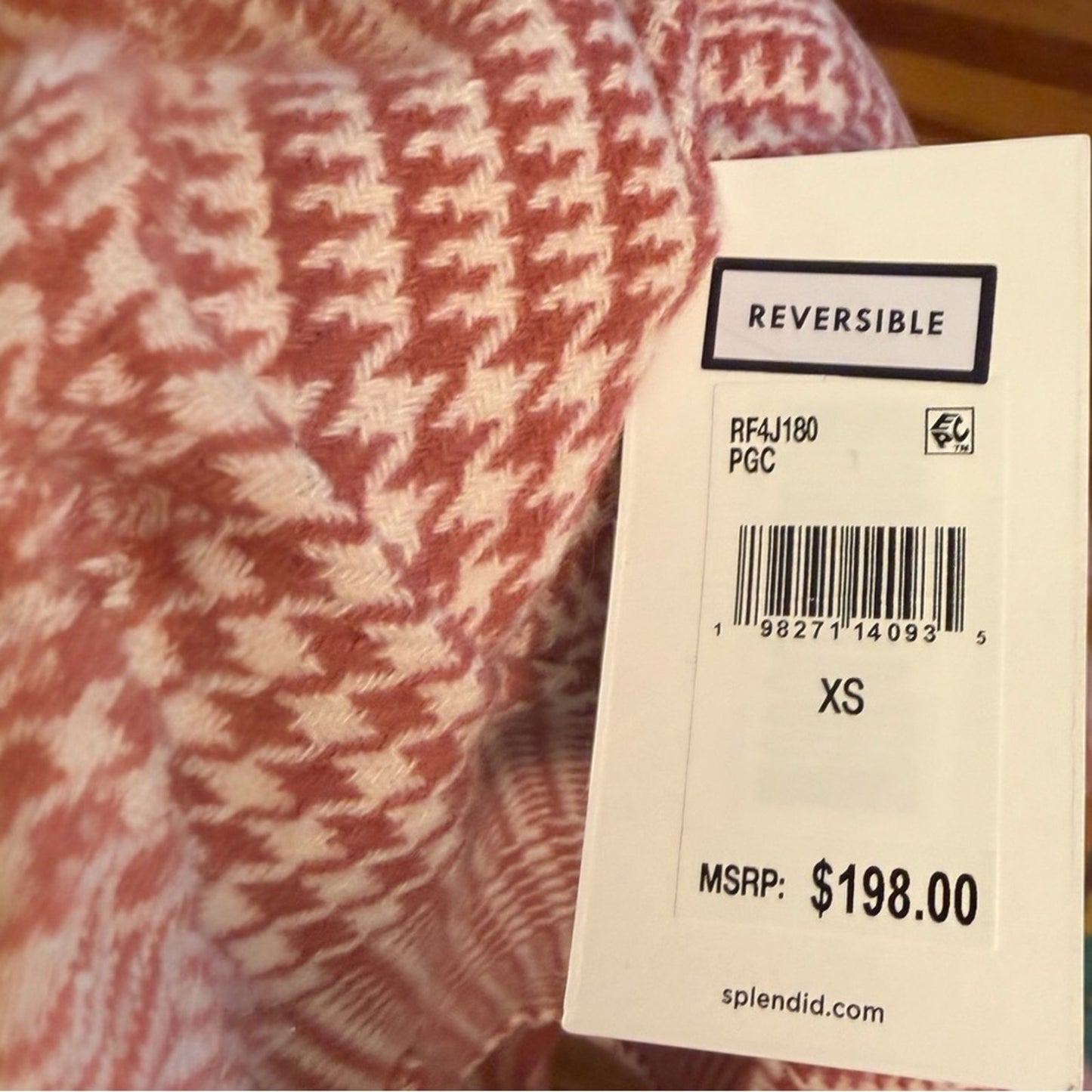 Splendid Reversible Tiffany Plaid 
Jacket - Pink/Cream - Snap Front -Size XS NWT