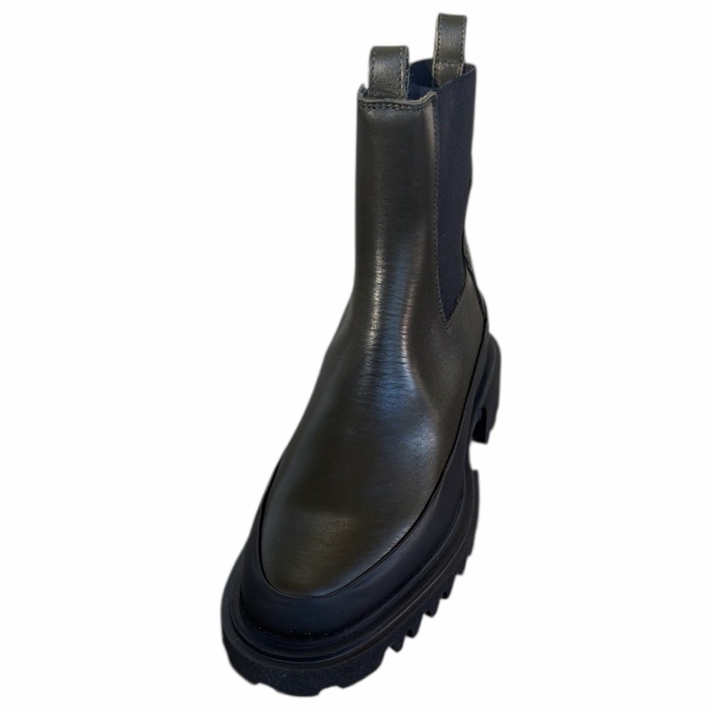 AllSaints Chunky Chelsea Boots Army Green Leather Lug Sole US 6 New