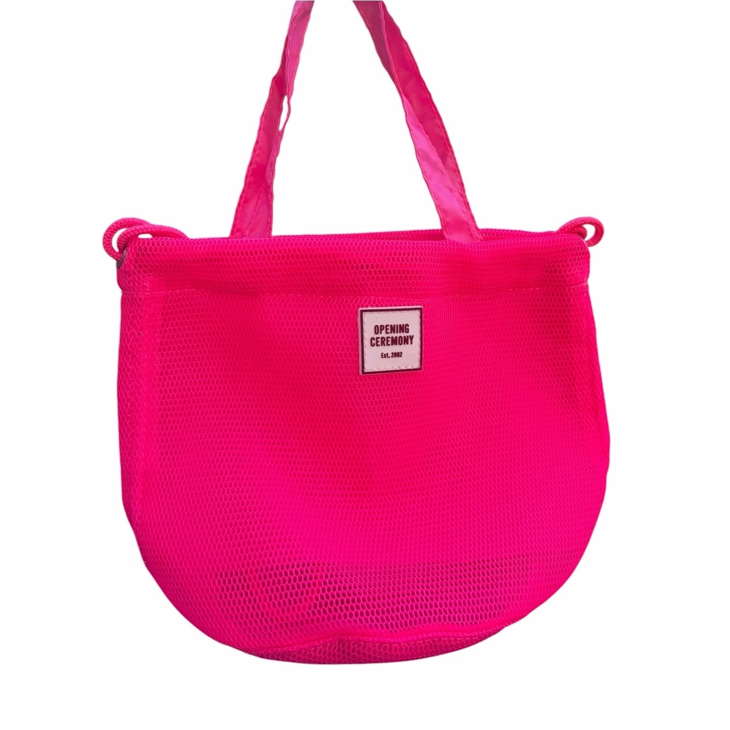 Opening Ceremony Neon Pink Mesh Drawstring Bucket Bag Crossbody Tote NWOT
