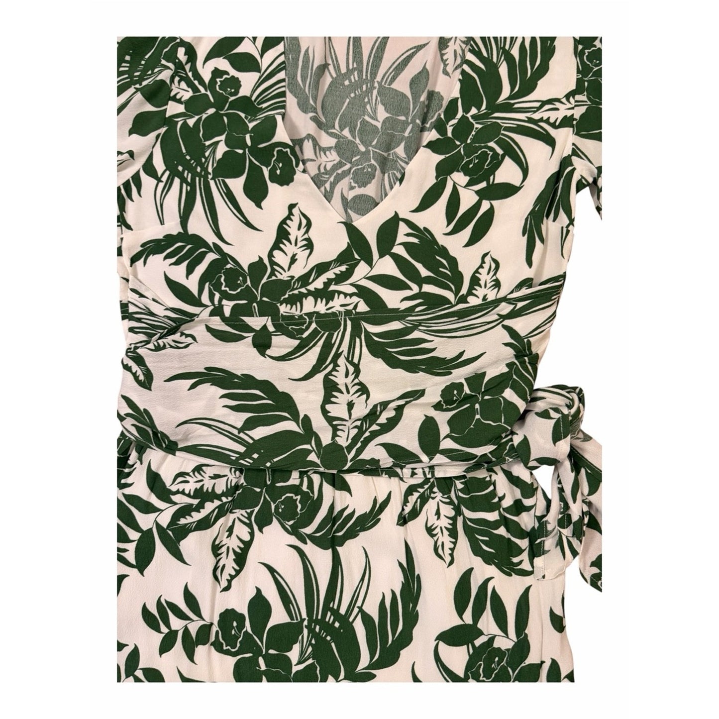 L*SPACE NWT Green Tropical Belted Mini Dress Medium Bell Sleeve Resort Vacation