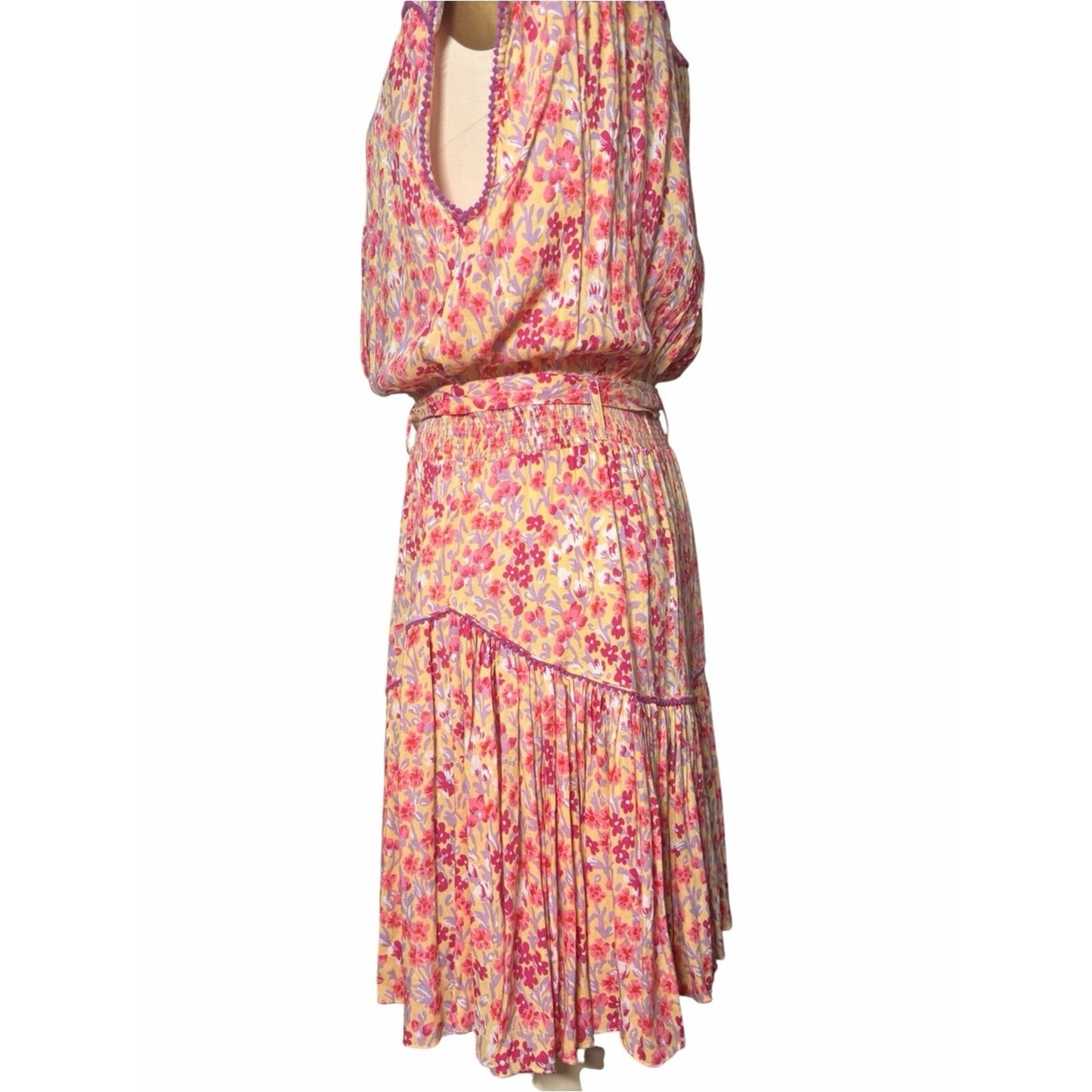 Poupette St Barth Margo Lace Mini Dress Purple Daffodil Floral Size L NWT