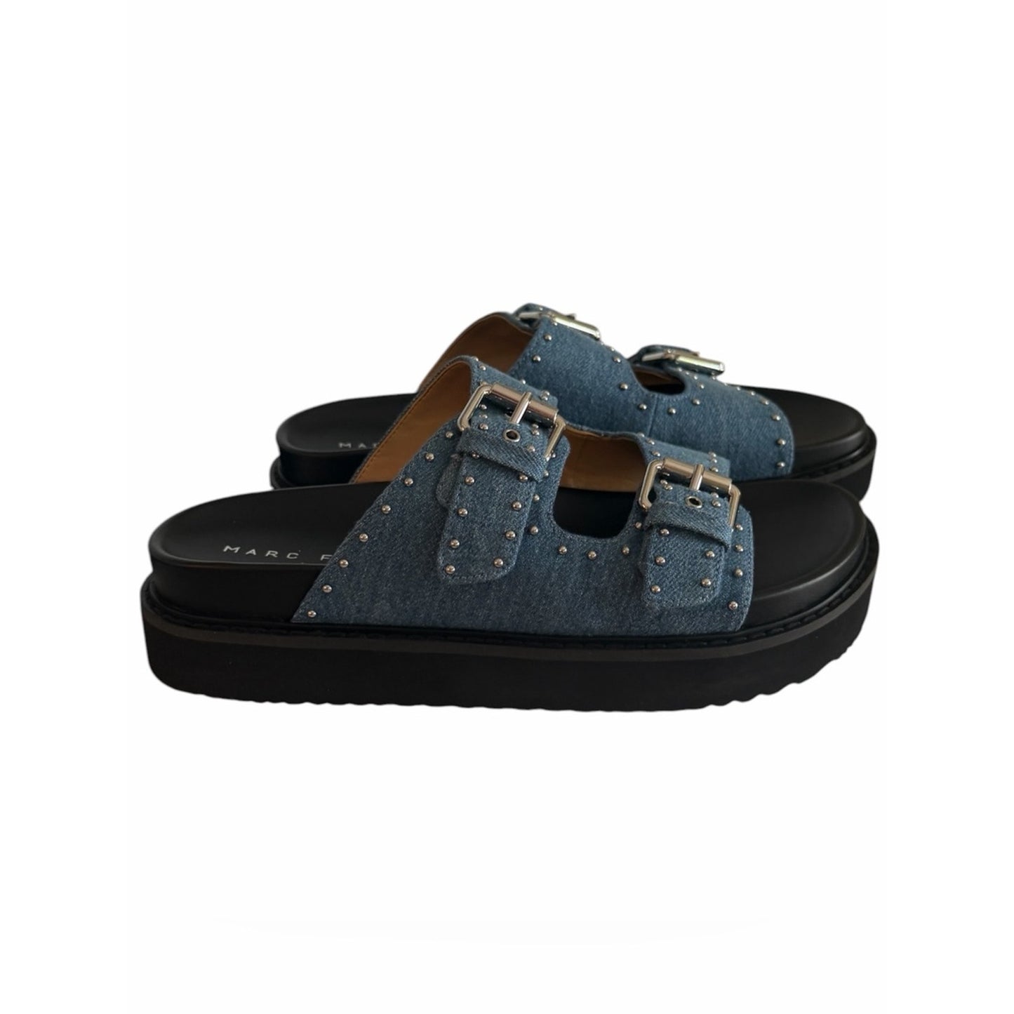 Marc Fisher LTD Agusta Denim Studded Slide Sandals Platform Blue 7.5 NIB