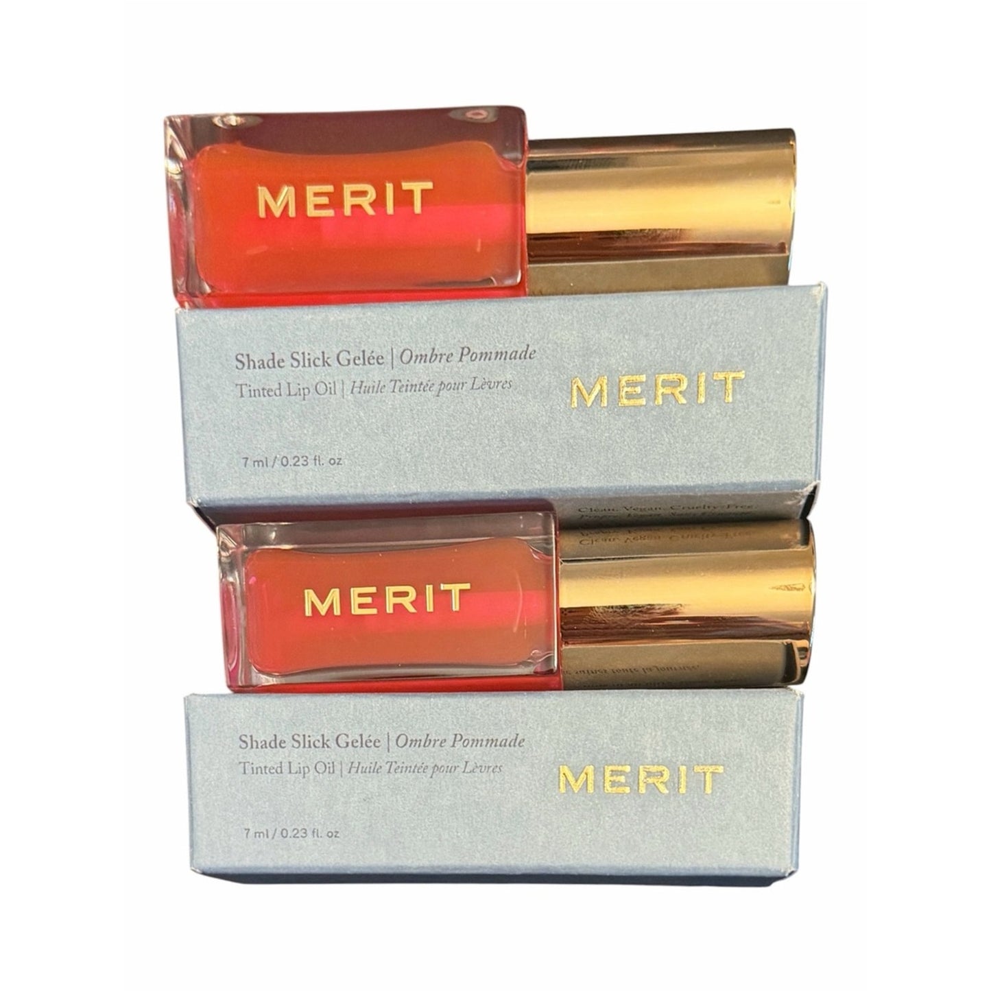 MERIT Shade Slick Gelée Lip Oil Set of 2 Les Deux Full Size NIB