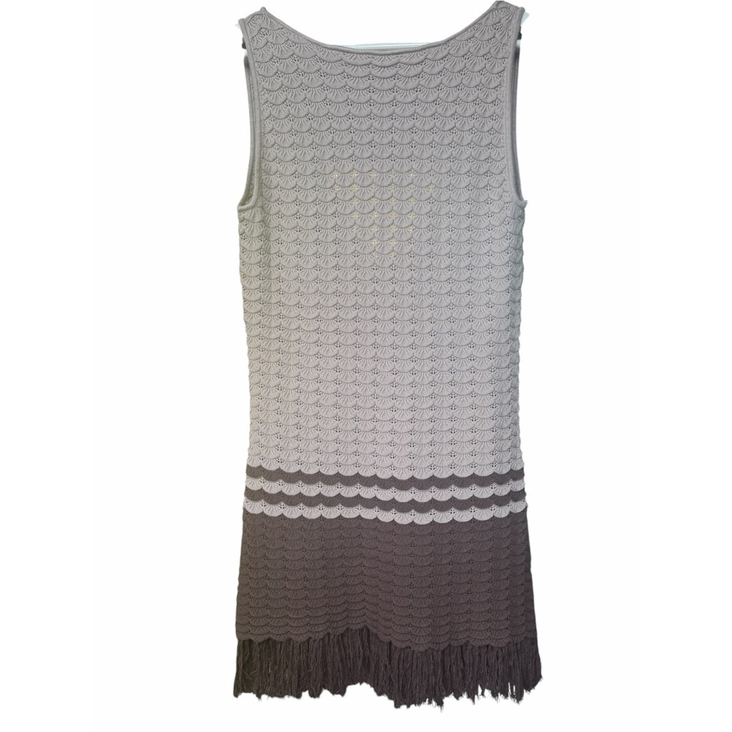 Torn by Ronny Kobo Sand & Cocoa Fringe Knit Dress Medium NWT Coastal Luxury