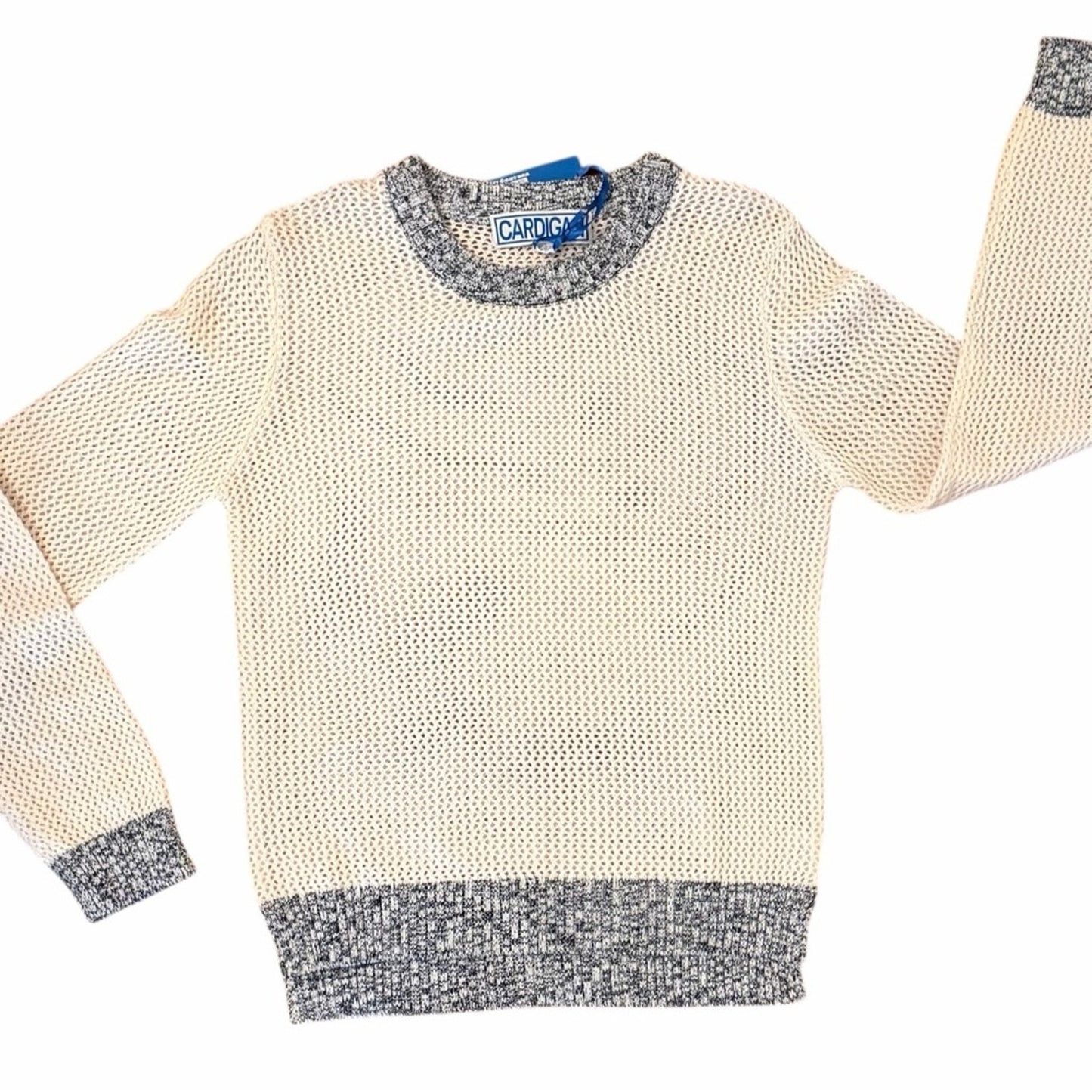 Cardigan New York Merino Wool Cashmere Sweater Ivory Navy Trim Size L NWT