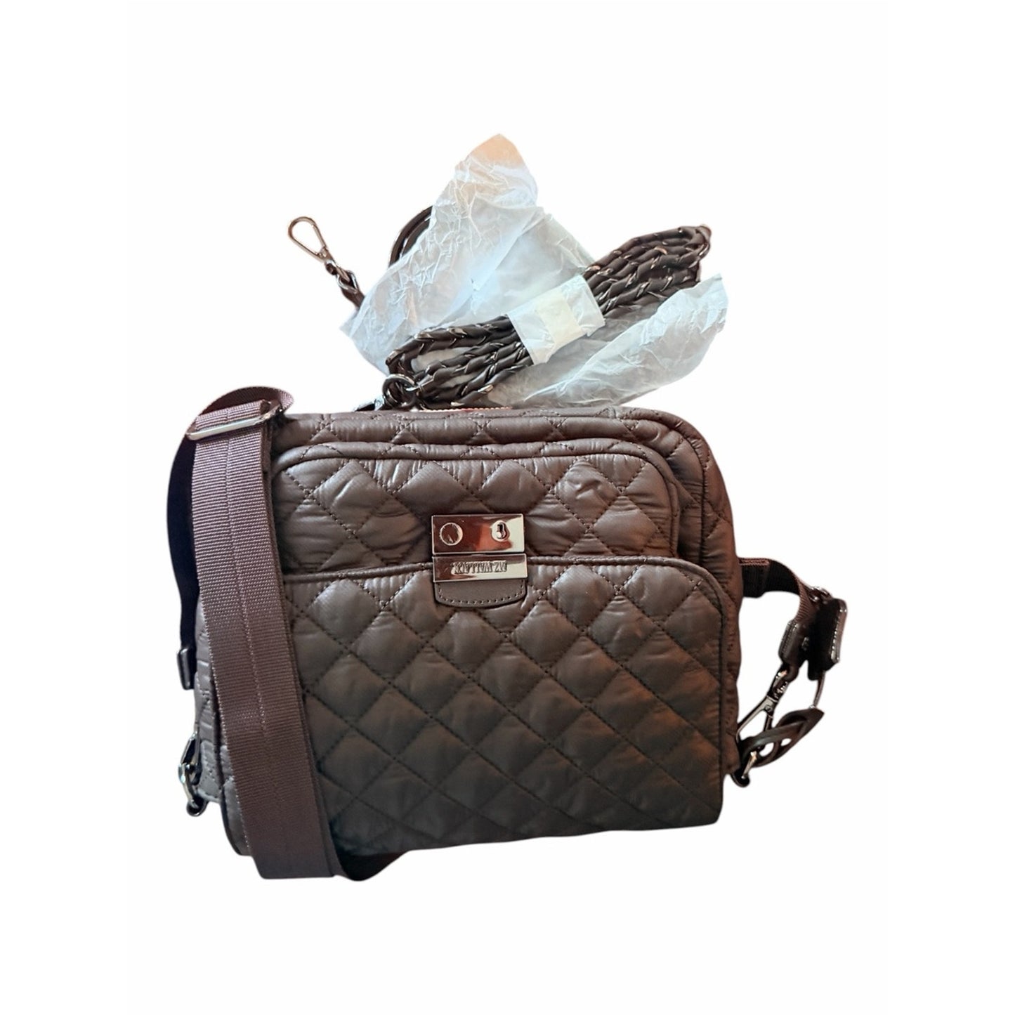 MZ Wallace Small Crosby Lock Crossbody Espresso Brown NWT 3 Straps