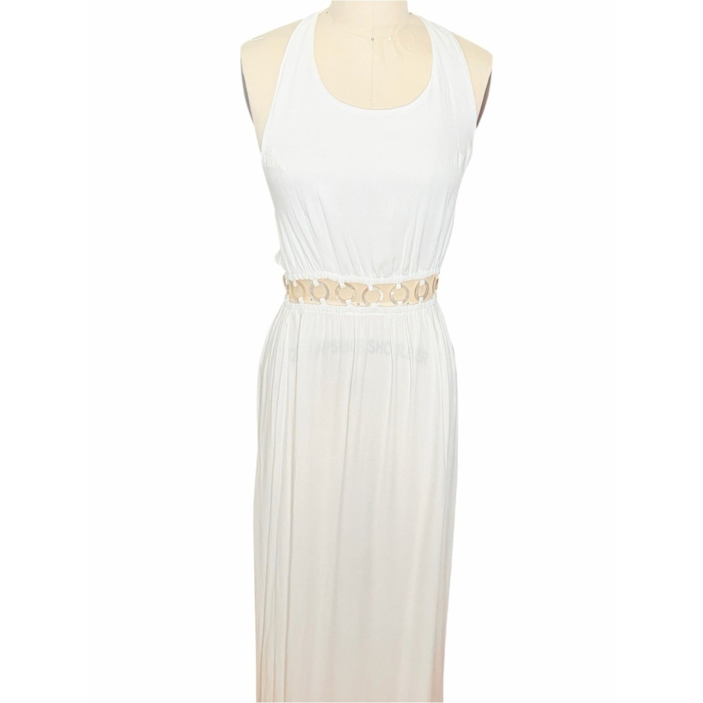 Tiare Hawaii Tidal Wave White Shell Cutout Maxi Dress NWT Size Med