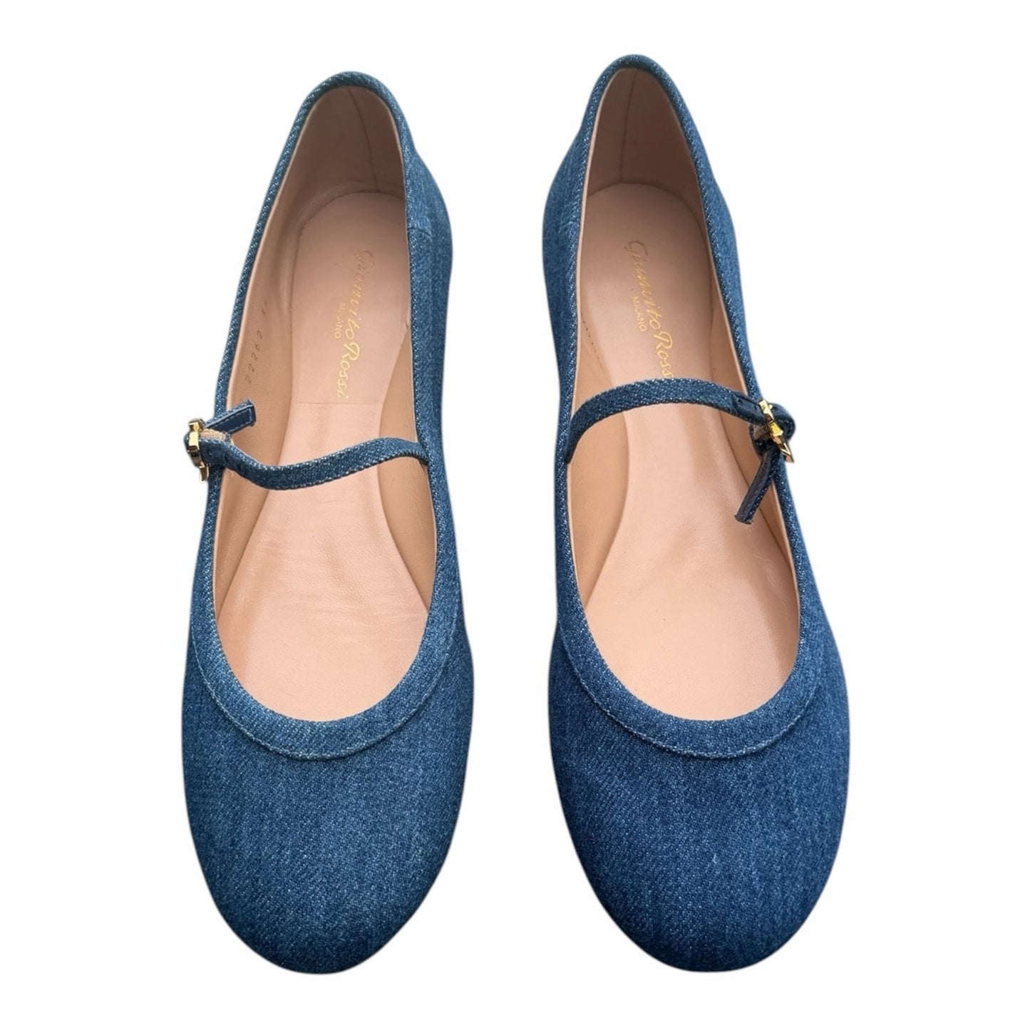 Gianvito Rossi Carla Denim Mary Jane Ballet Flats Blue Denim Size EU 38 New With Box