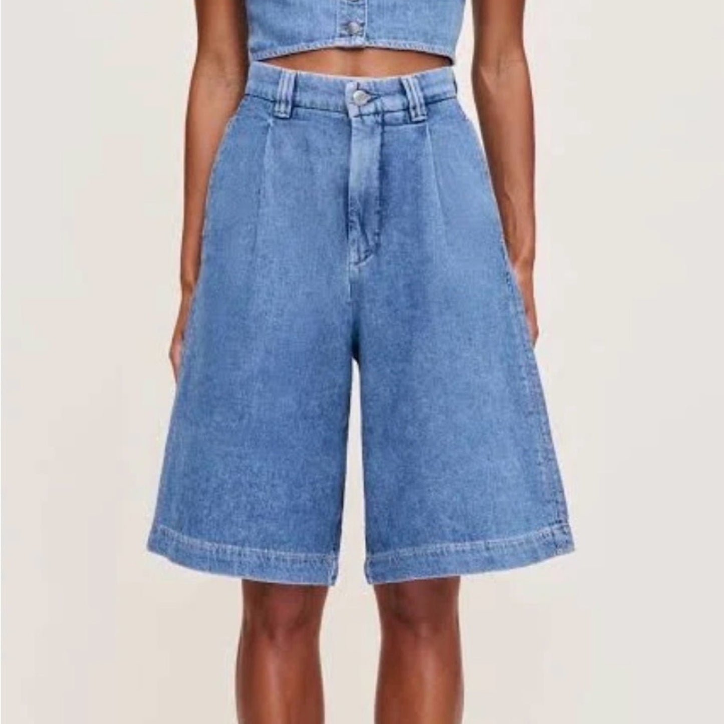 DL1961 Hepburn Pleated Denim Shorts 28 NWT High Rise Wide Leg