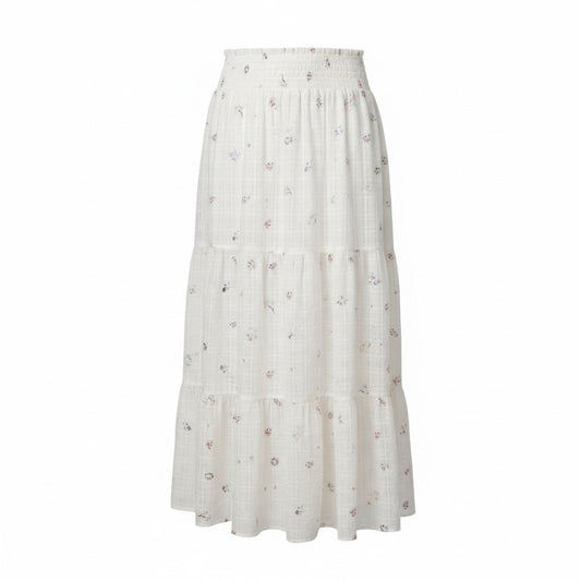 Rails White Floral Tiered Cottagecore Midi Skirt Smocked Waist Cotton Size M NWT