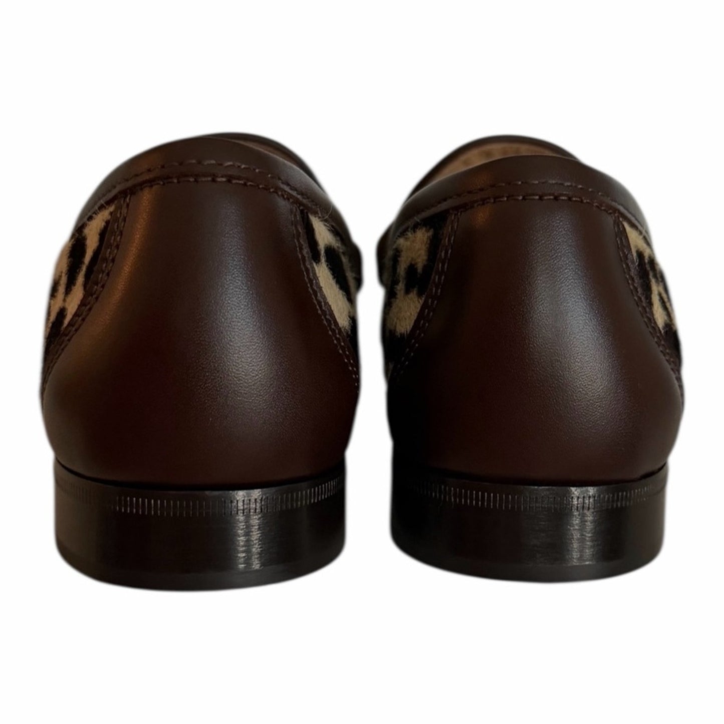 Valentino Garavani Pony Hair Leopard Loafers 39 Gold V Logo NIB