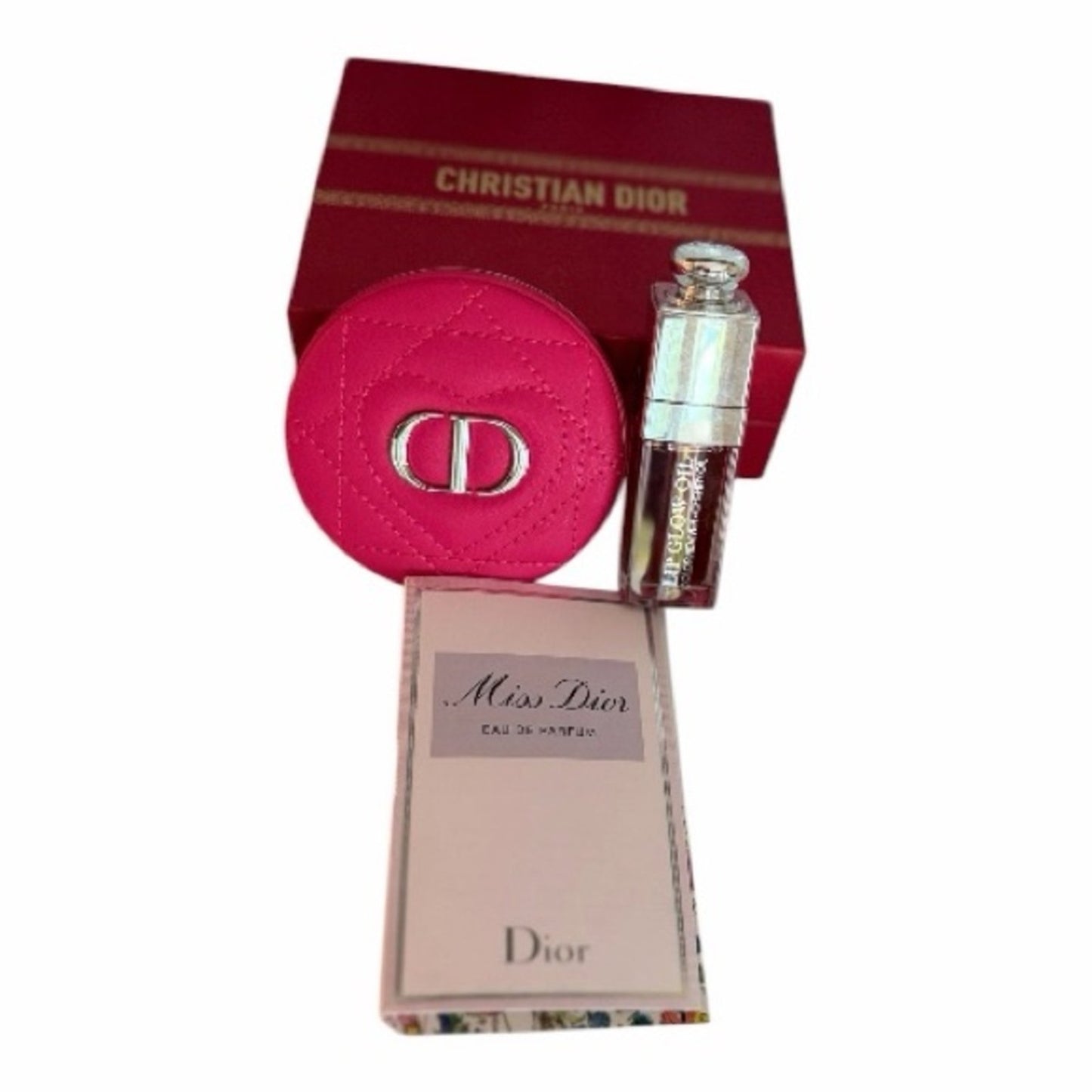 Christian Dior 4-Piece Gift Set,  Lip Glow Oil 062, Mirror , Miss Dior + Box NEW