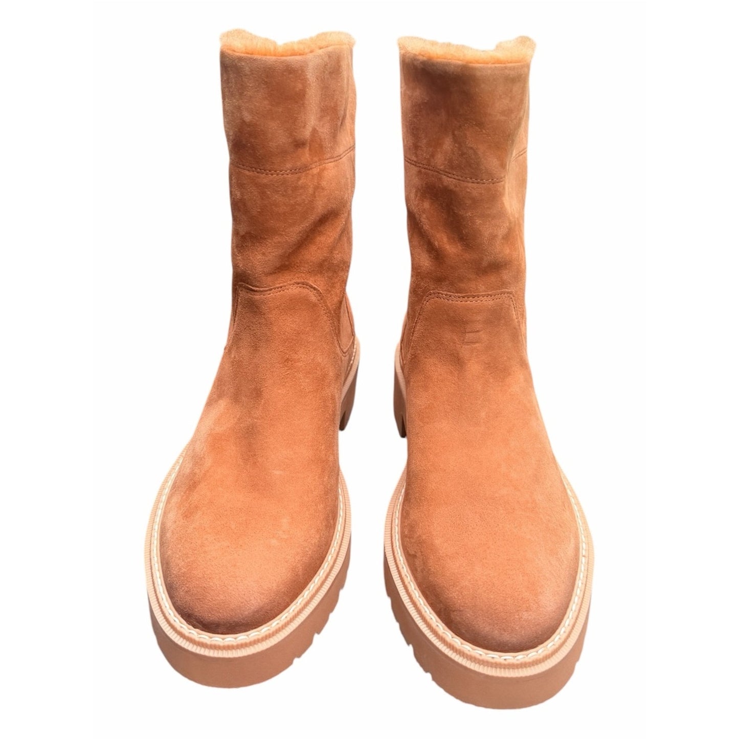 Naturalizer Sense Water Repellent Suede Faux Fur Boots Golden Caramel Size 9 NIB