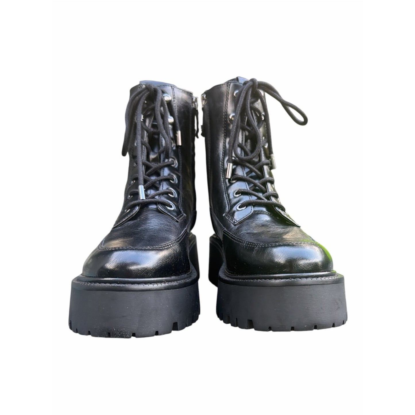 Sam Edelman Elliott Black Leather Platform Combat Boots Lug Sole NIB Size 8