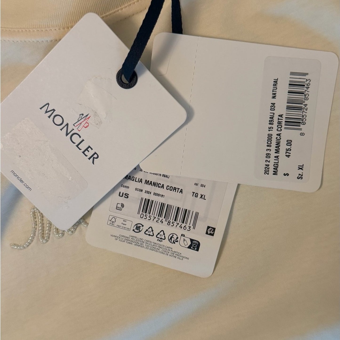 Moncler Cream Logo T-Shirt XL NWT Embroidered Script Minimalist Quiet Luxury Tee